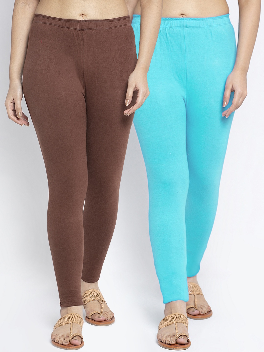 GRACIT Women Pack Of 2 Solid Ankle-Length Leggings, Brown