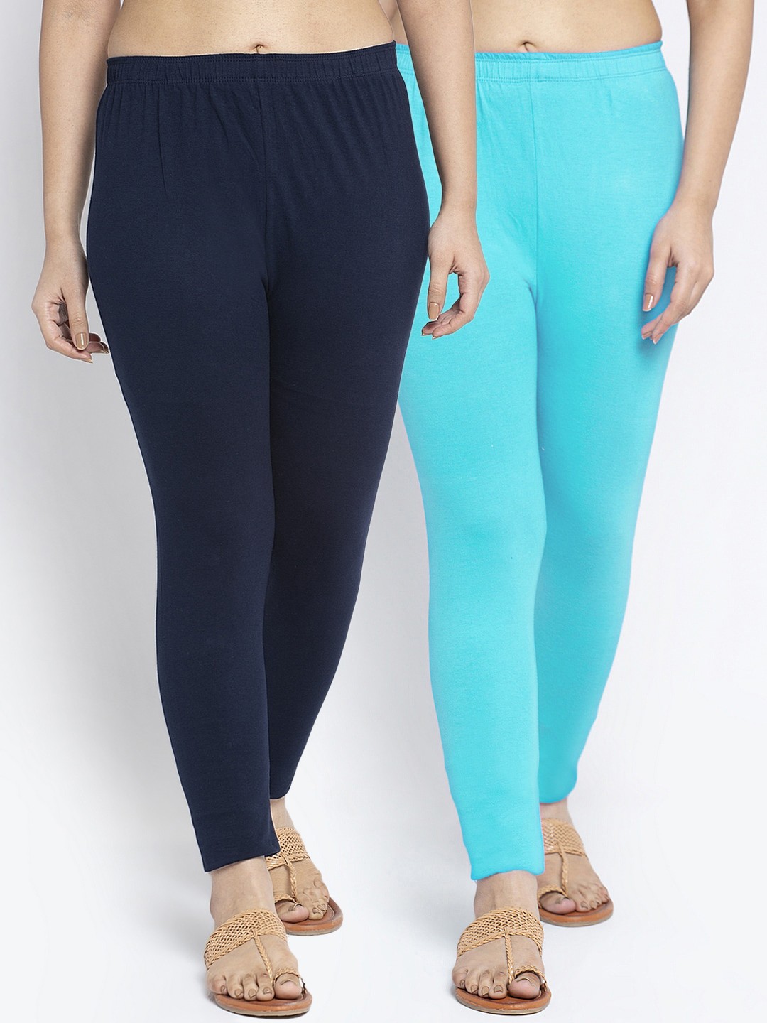 

GRACIT Women Pack of 2 Solid Ankle-Length Leggings, Navy blue