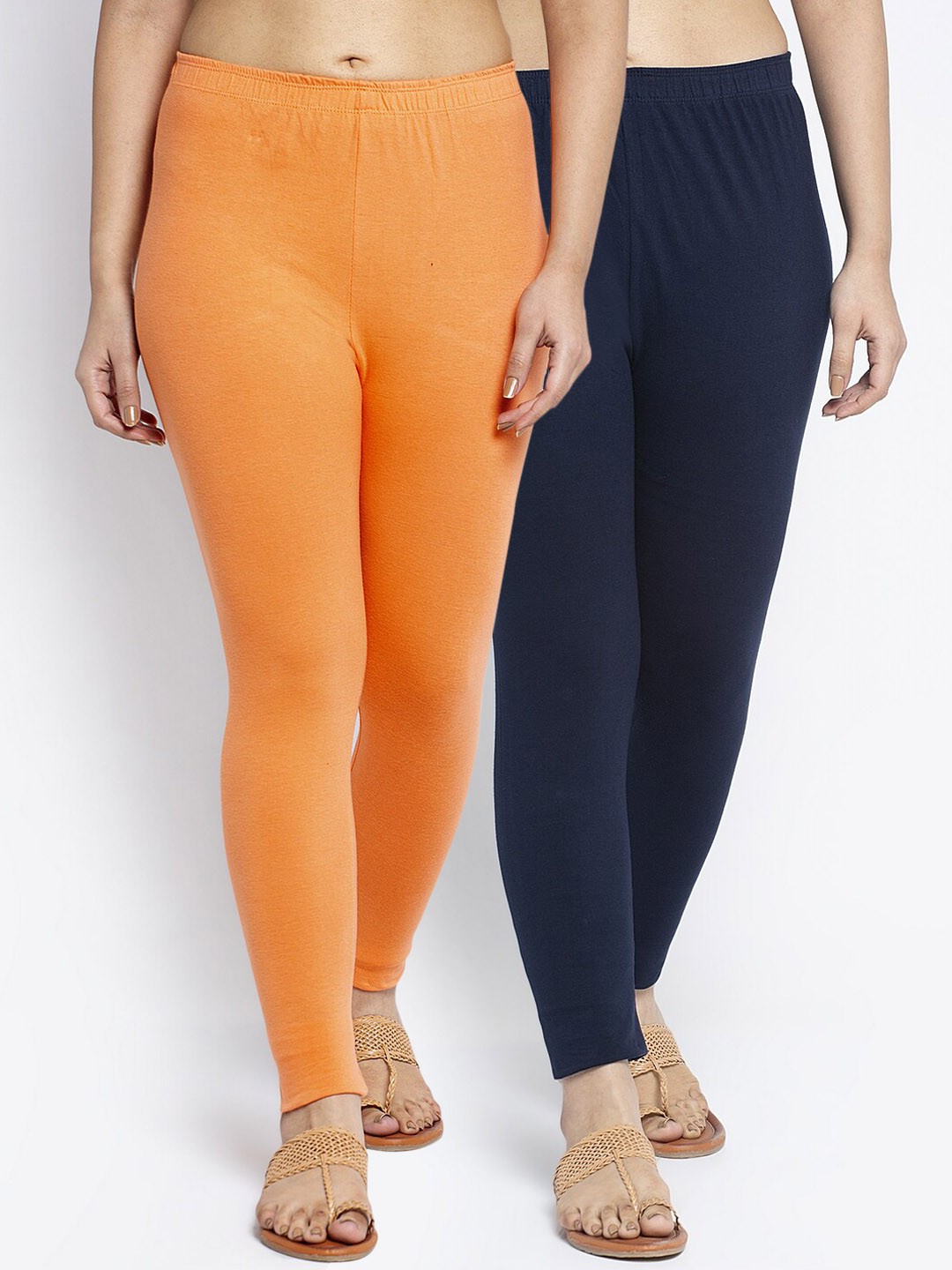 

GRACIT Women Pack Of 2 Solid Ankle-Length Leggings, Orange