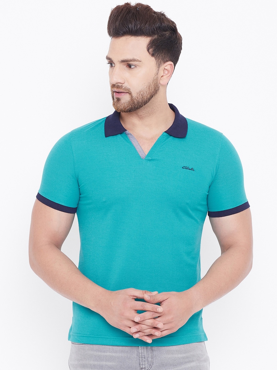 

Adobe Men Blue Solid Polo Collar T-shirt