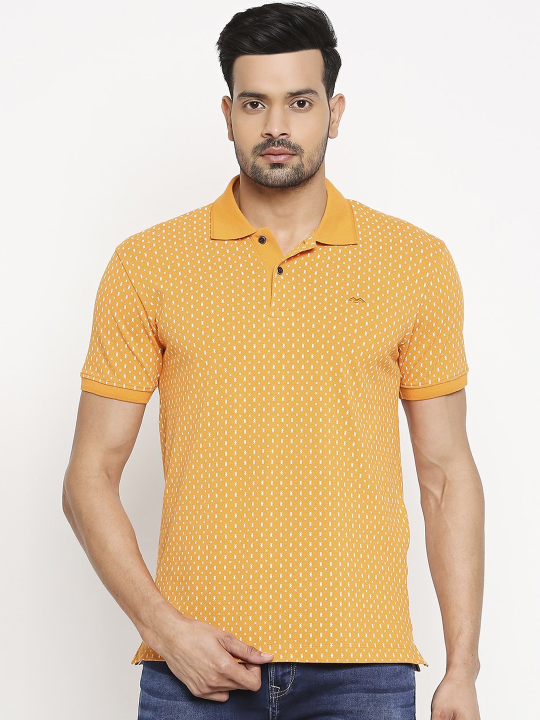 

Mufti Men Yellow Printed Polo Collar Pure Cotton T-shirt