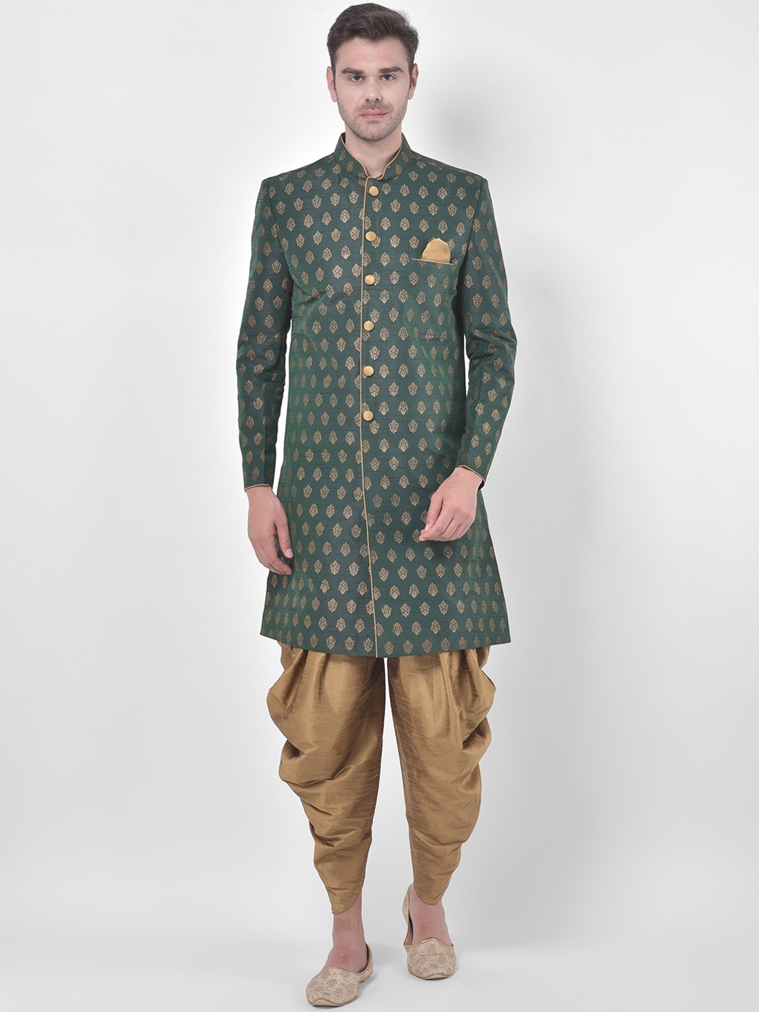 

DEYANN Men Green & Gold-color Printed Sherwani Patiala Set