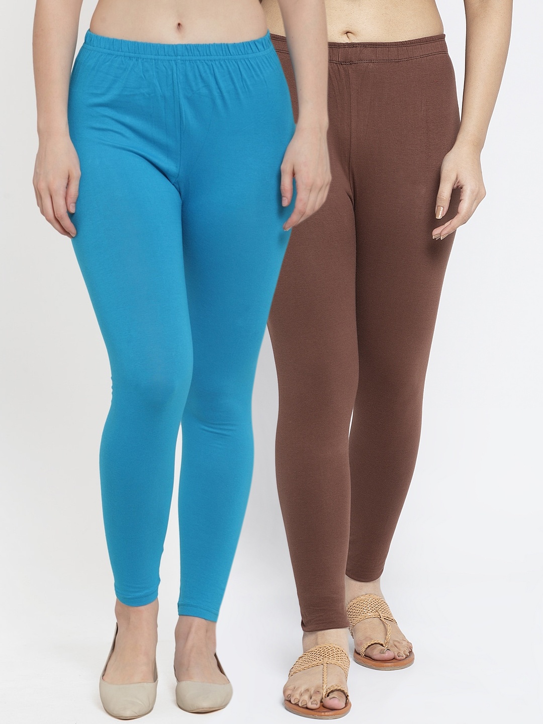 GRACIT Women Pack Of 2 Solid Ankle-Length Leggings, Brown
