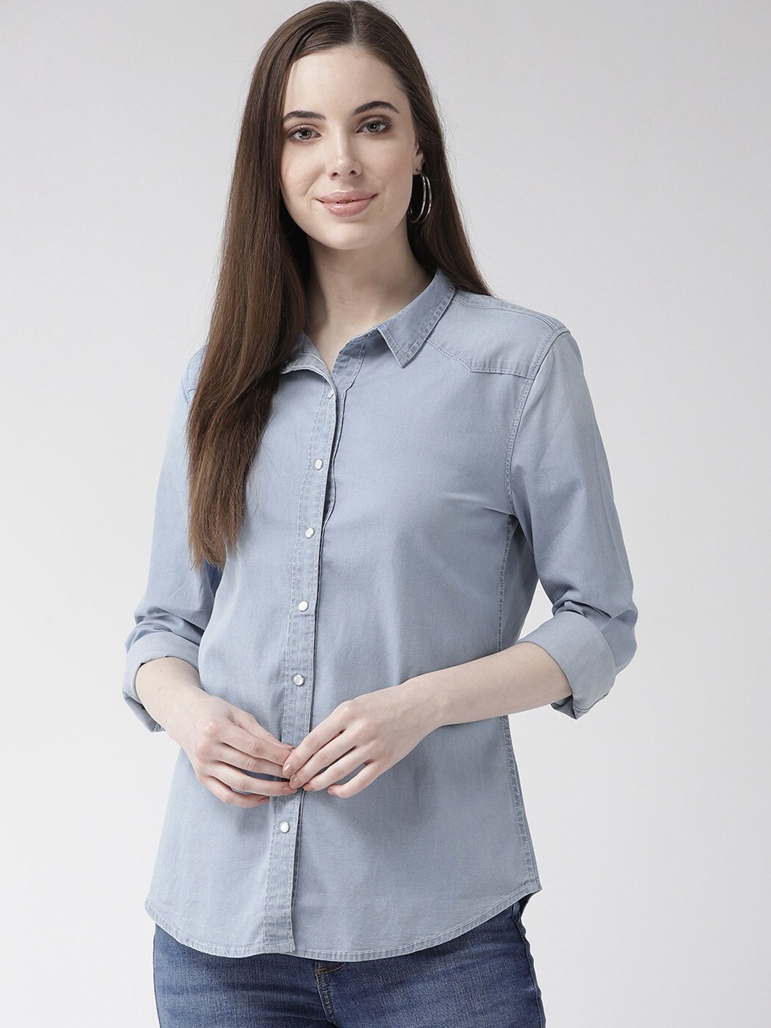 

Xpose Women Blue Regular Fit Solid Casual Shirt