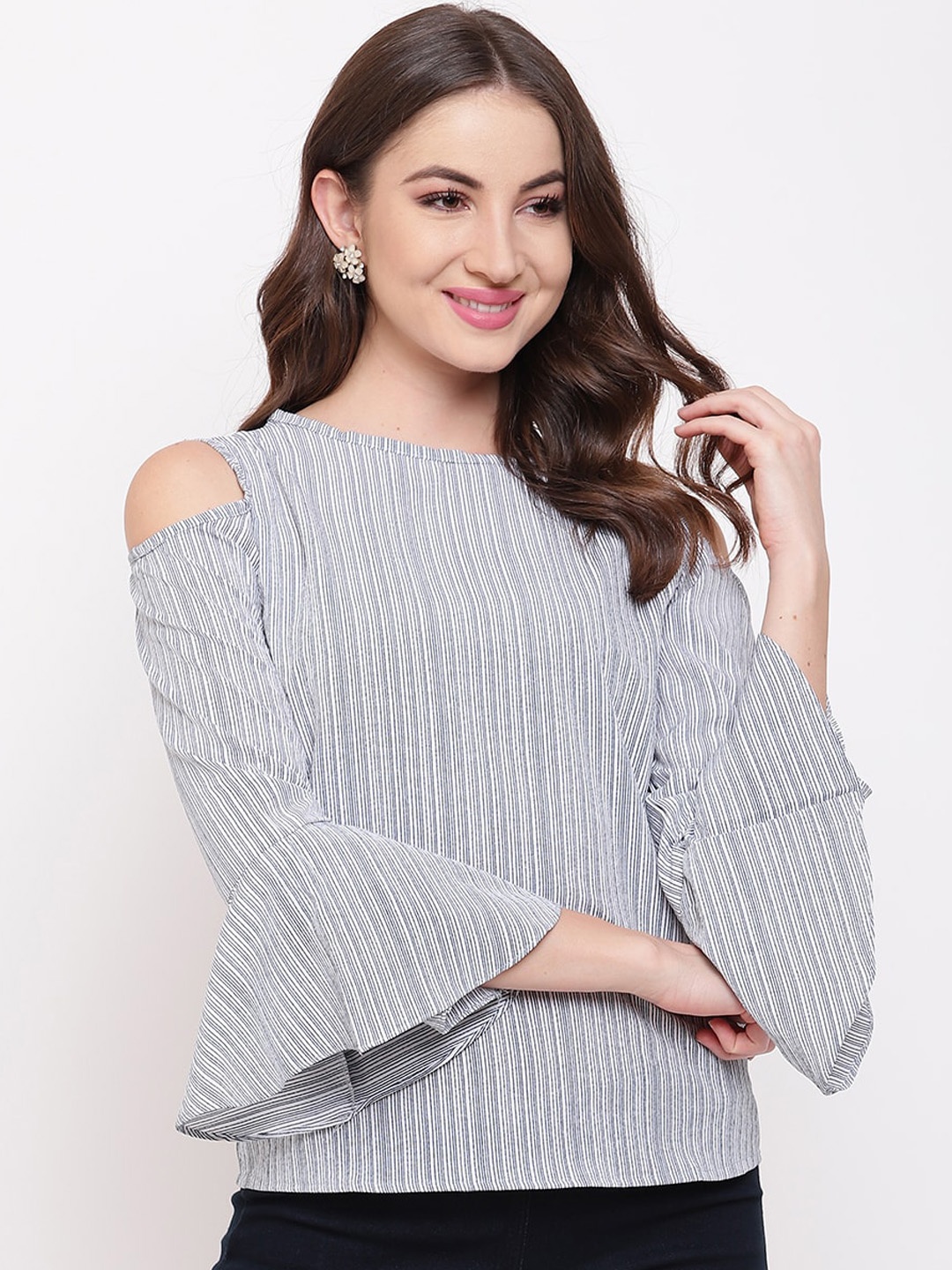 

Mayra Blue Striped Crepe Regular Top