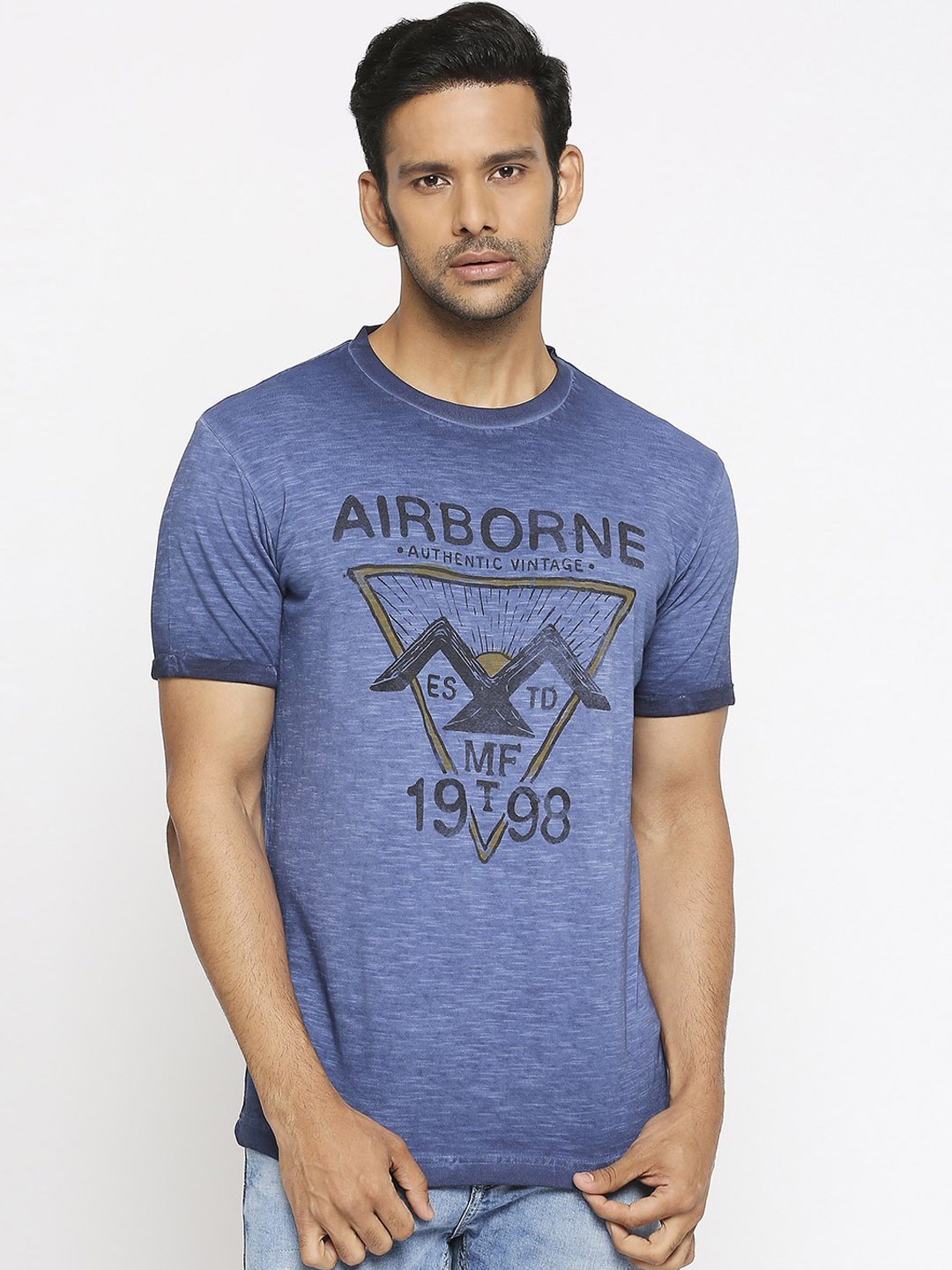 

Mufti Men Blue Printed Round Neck T-shirt