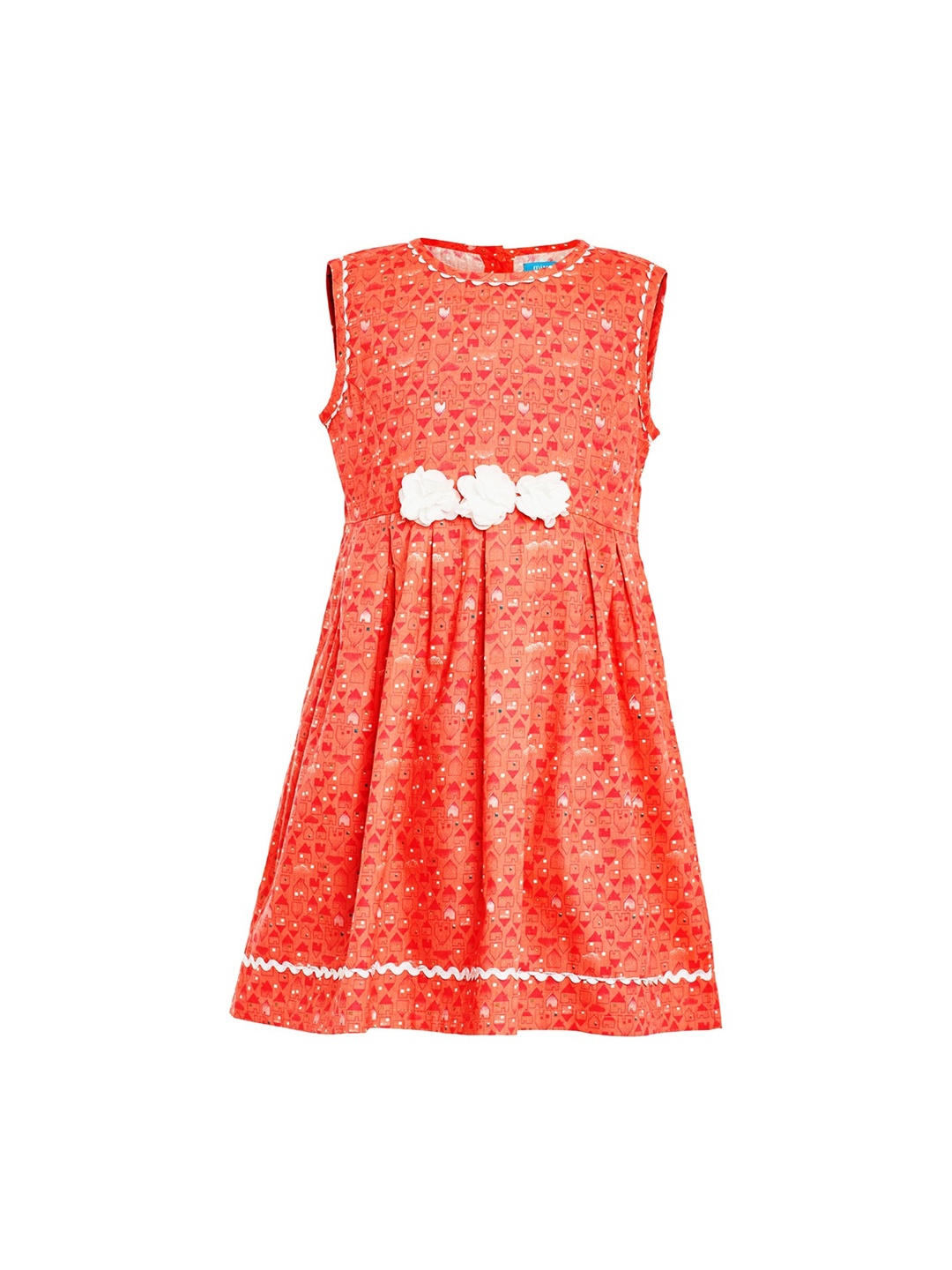

Miyo Girls Orange Printed Fit and Flare Dress