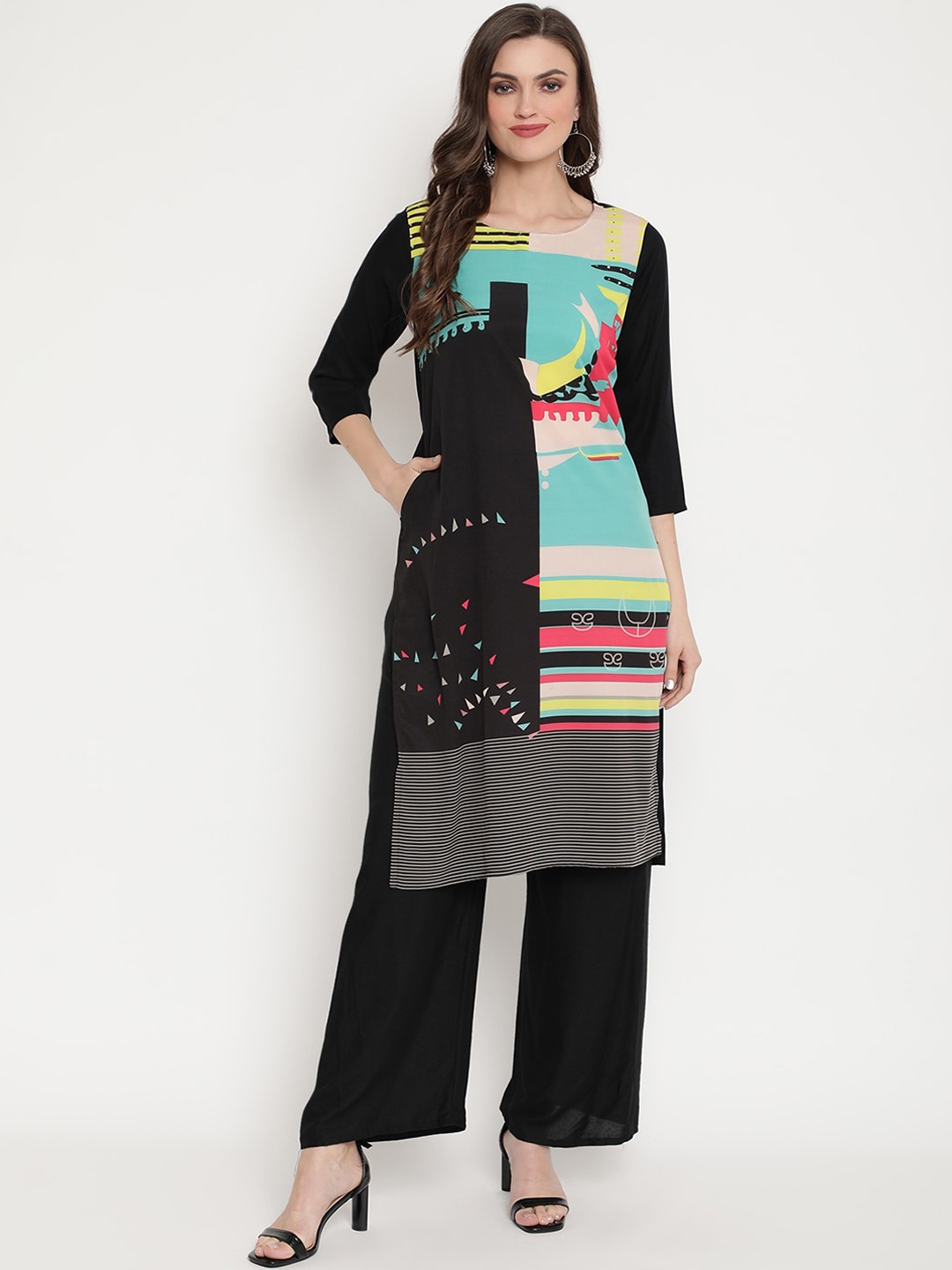 

Ramas Women Green & Black Abstract Printed Straight Kurta