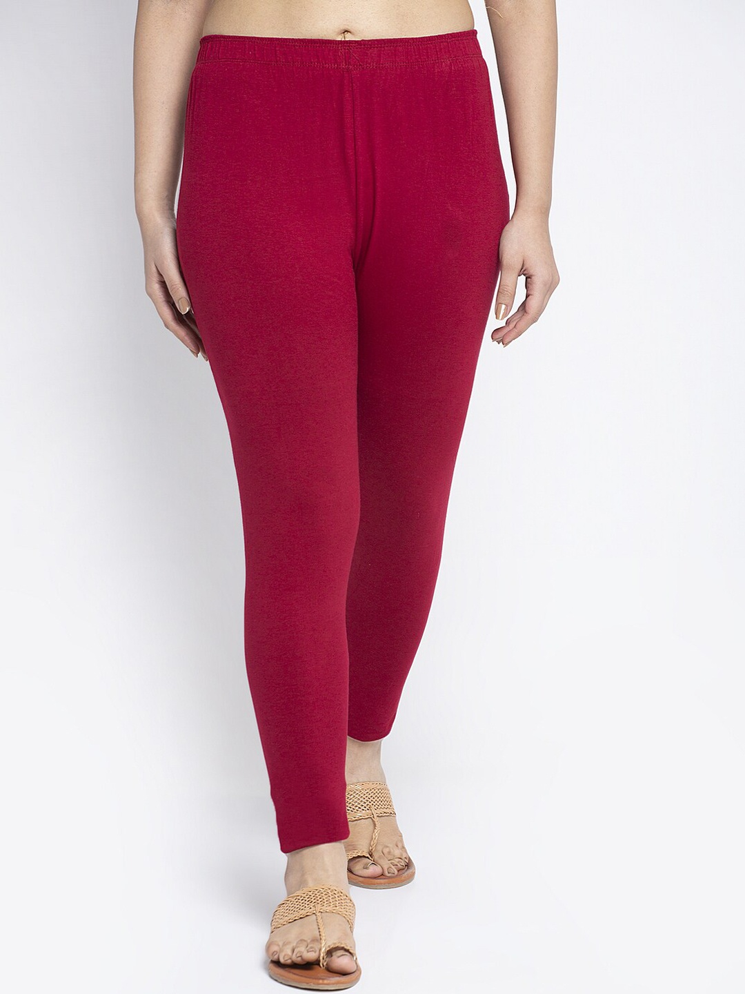 GRACIT Women Maroon Solid Ankle-Length Leggings