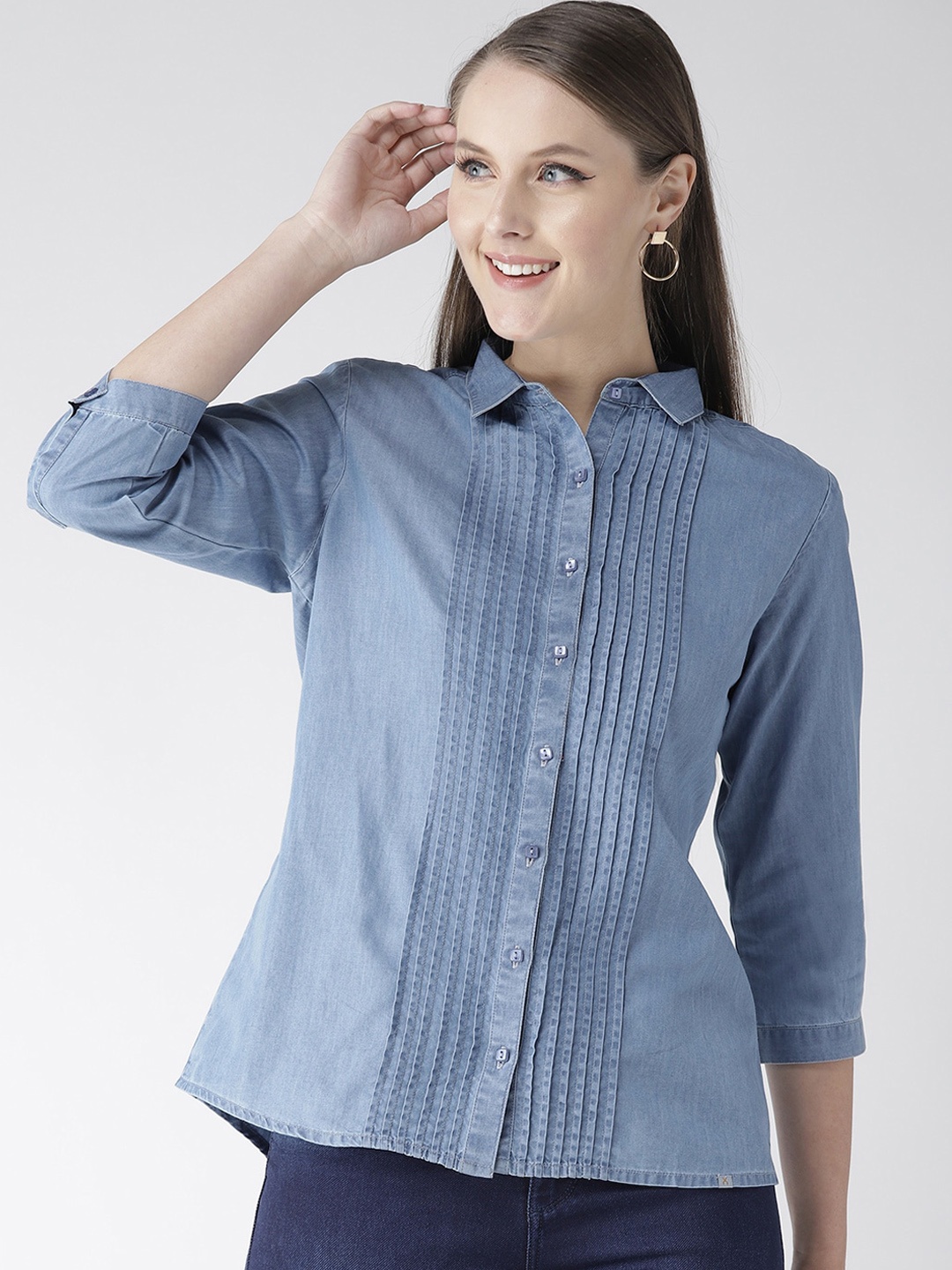 

Xpose Women Blue Regular Fit Solid Casual Shirt