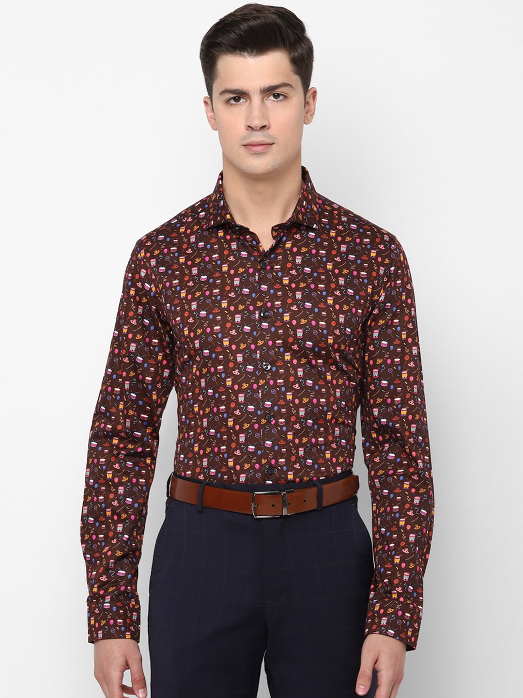 

SIMON CARTER LONDON Men Brown Slim Fit Printed Cotton Formal Shirt