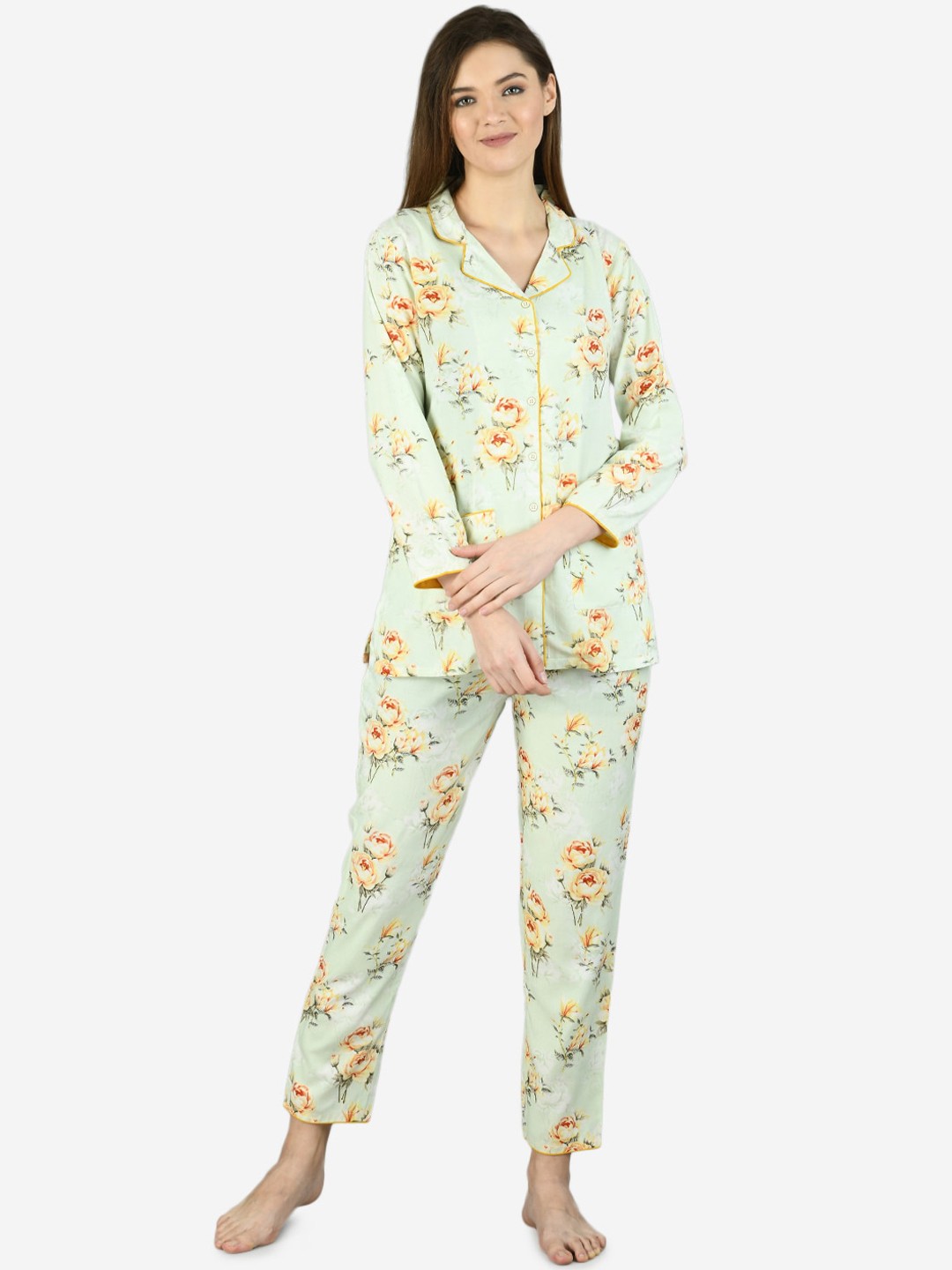 

Myshka Women Sea Green & Red Printed Night suit
