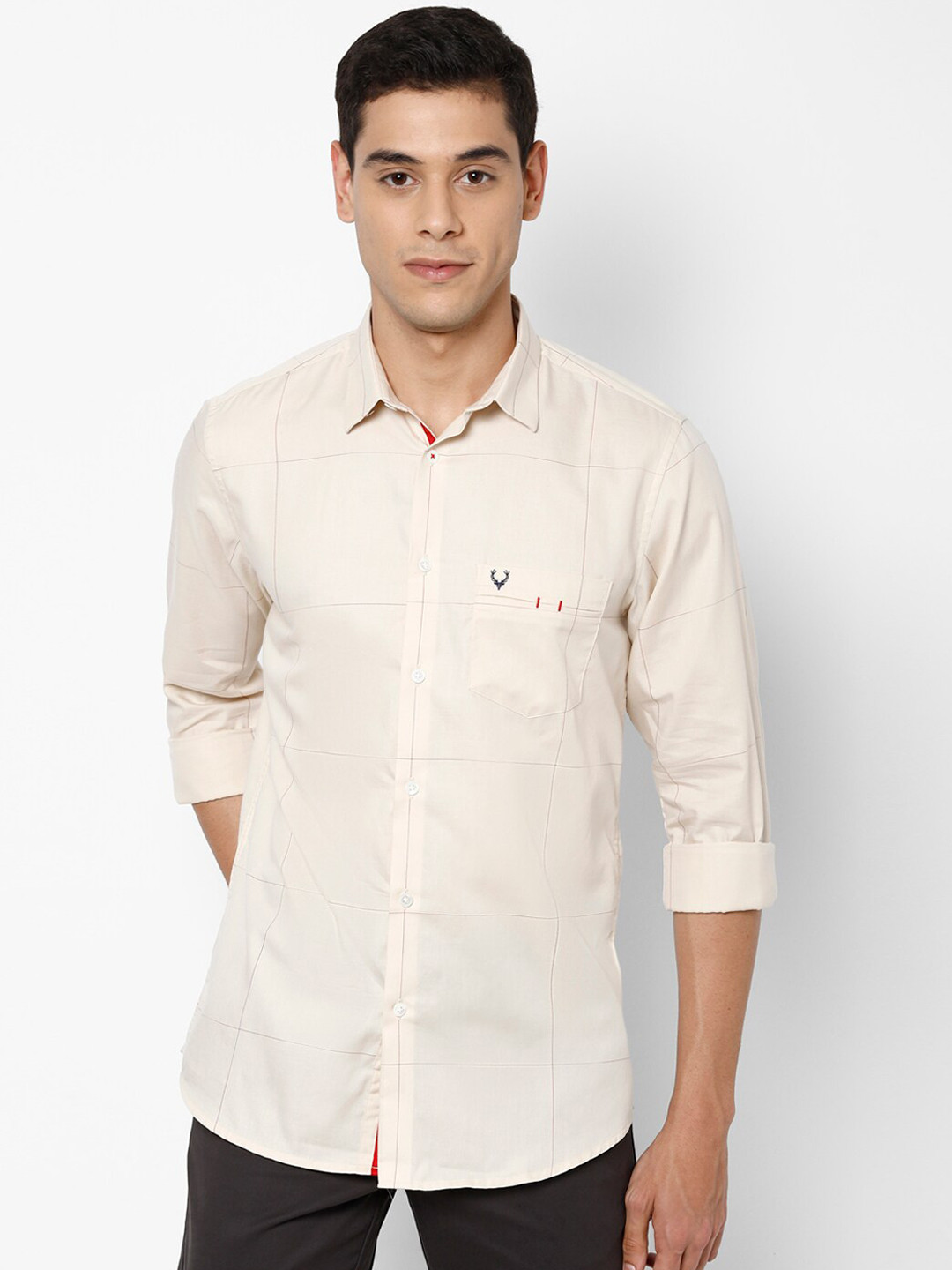 

Allen Solly Men Beige Slim Fit Solid Casual Shirt