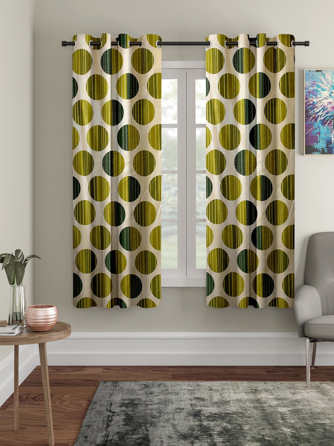 

Cortina Set of 2 Polka Printed Window Curtains, Green