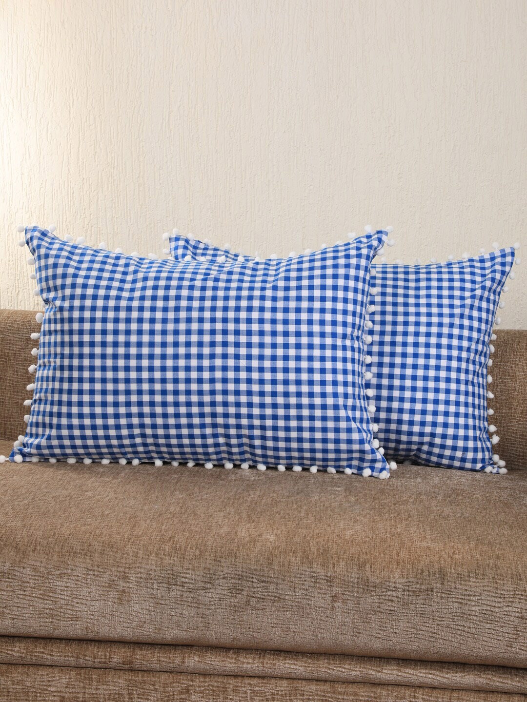 

My Gift Booth Set of 2 Blue & White Checked Pillow Covers