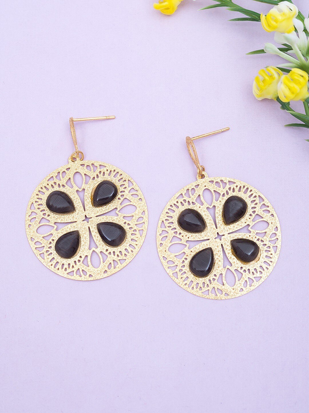 

Golden Peacock Gold-Toned Contemporary Drop Earrings