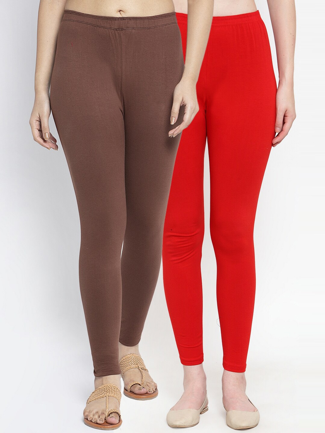 

GRACIT Women Pack Of 2 Solid Ankle-Length Leggings, Red