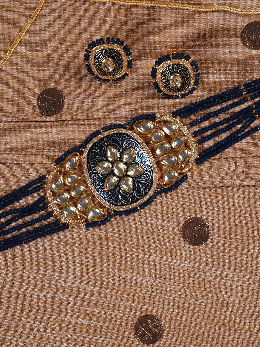 

Shoshaa Blue Gold-Plated Kundan-Studded & Beaded Handcrafted Jewellery Set