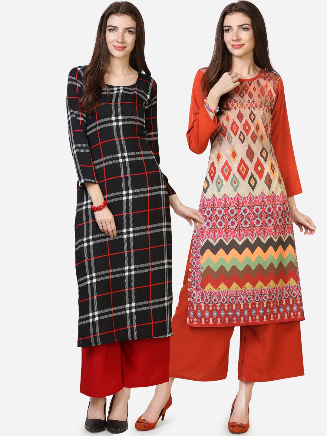 

Florence Women Pack Of 2 Printed Kurta with Palazzos, Black