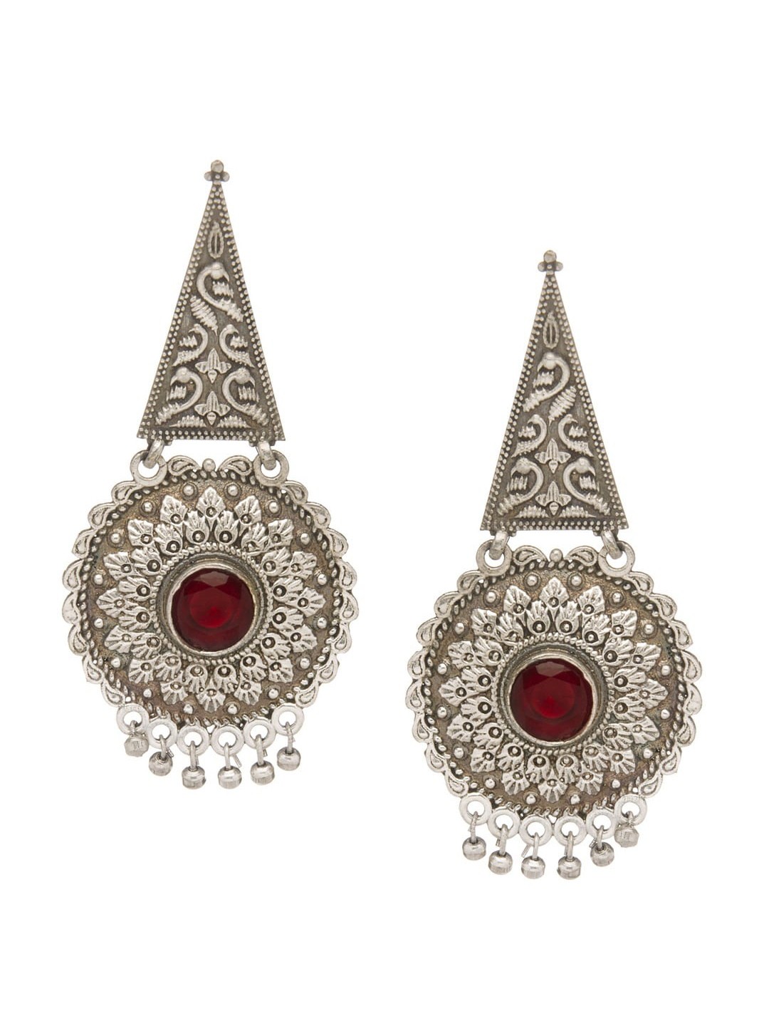 

Rubans Silver-Toned Circular Drop Earrings