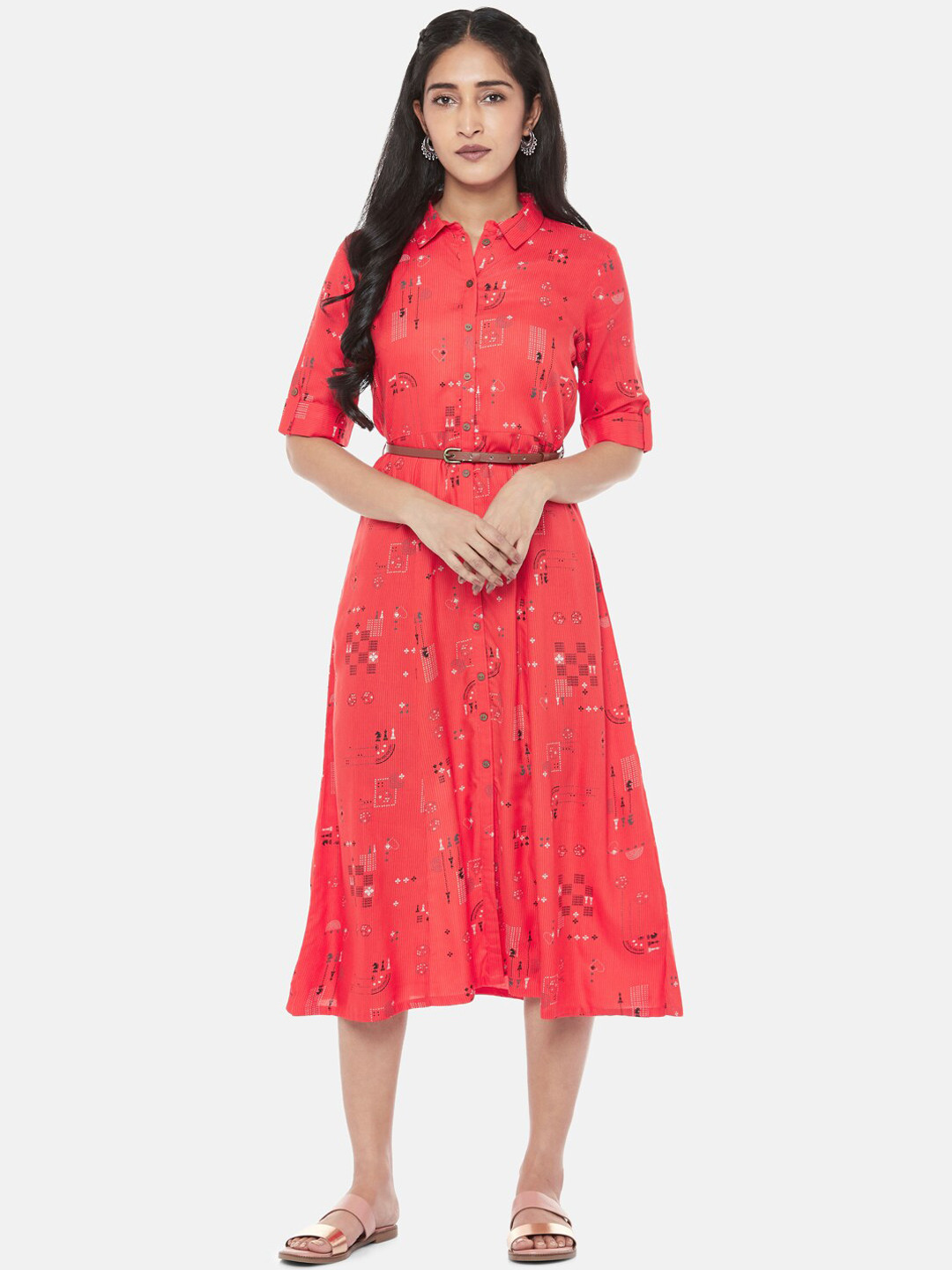 

AKKRITI BY PANTALOONS Women Red Printed Shirt Dress