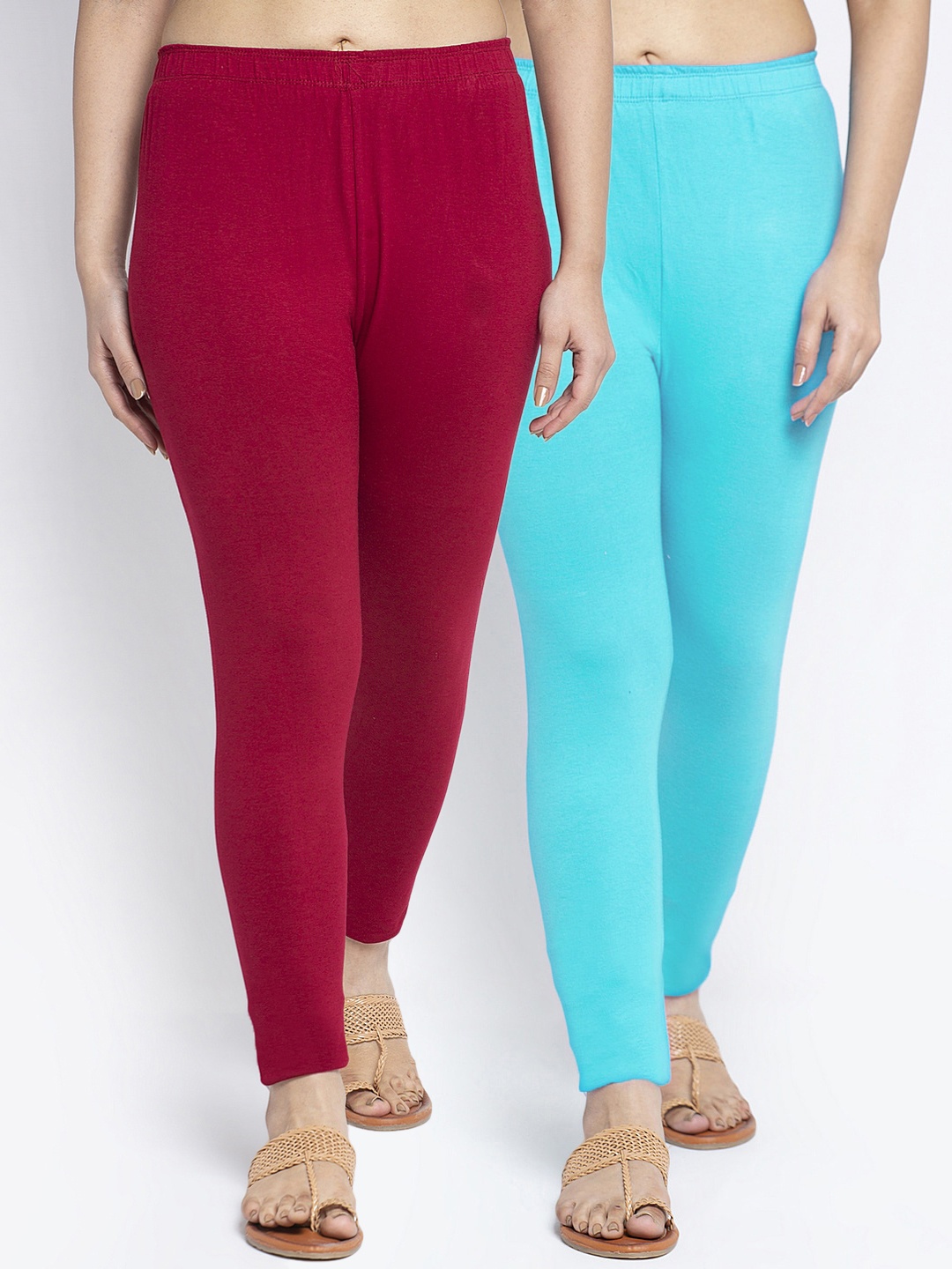 GRACIT Women Pack Of 2 Solid Ankle-Length Leggings, Maroon