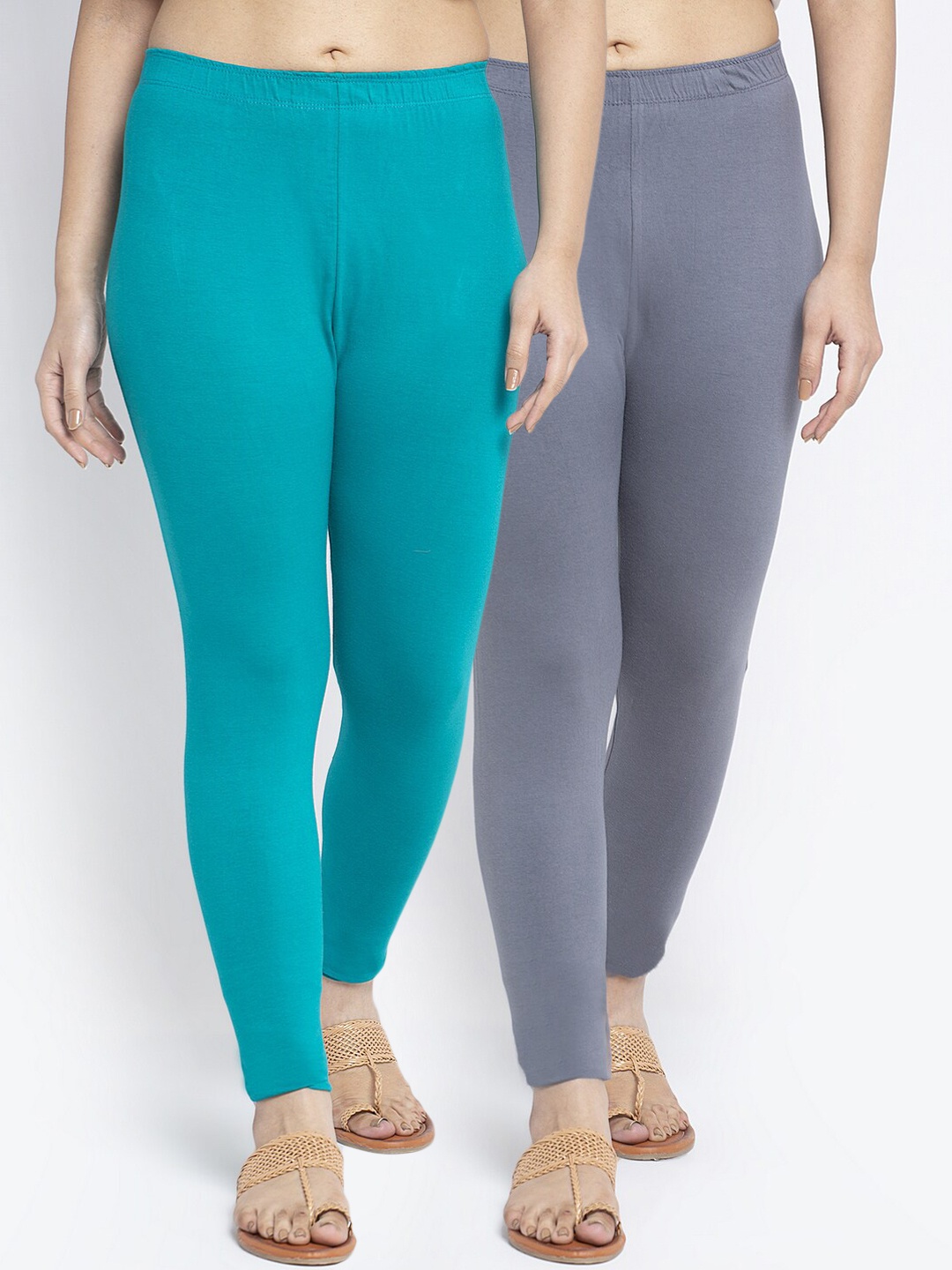 

GRACIT Women Pack Of 2 Solid Ankle-Length Leggings, Grey