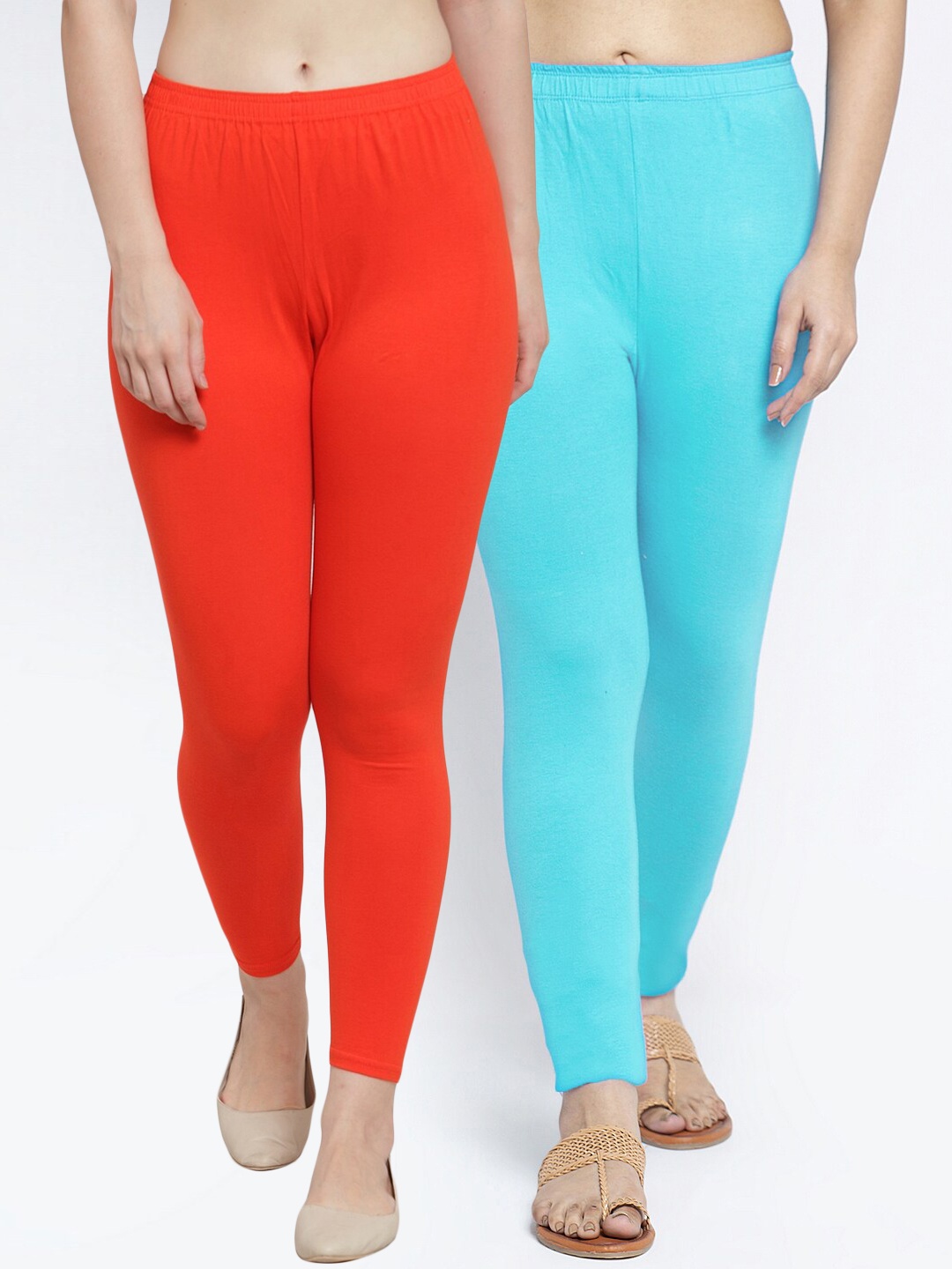 

GRACIT Women Pack Of 2 Solid Ankle-Length Leggings, Orange