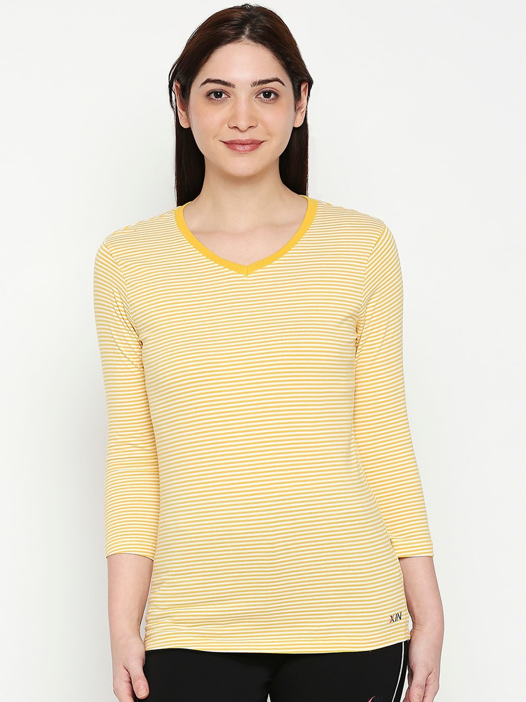 

XIN Women Yellow Solid V-Neck T-shirt