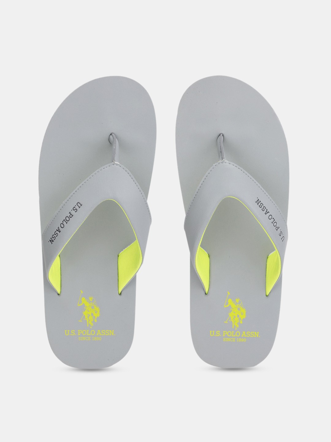 

U S Polo Assn Men Grey & Fluorescent Green Thong Flip-Flops