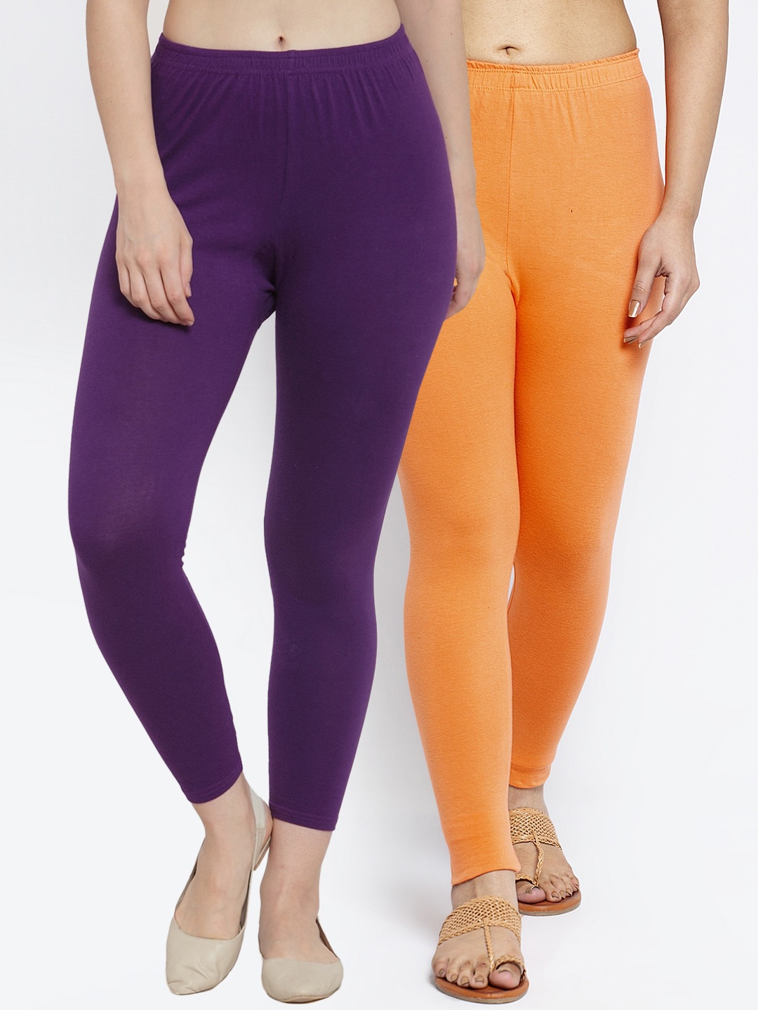

GRACIT Women Pack Of 2 Solid Ankle-Length Leggings, Orange