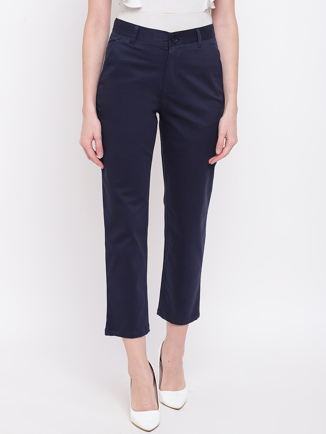 

Mayra Women Navy Blue Skinny Fit Solid Regular Trousers
