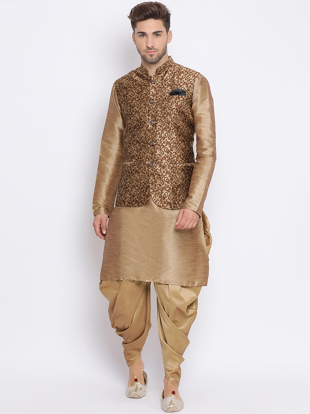 

Hangup Men Multicoloured Self Design Kurta with Harem Pants, Multi