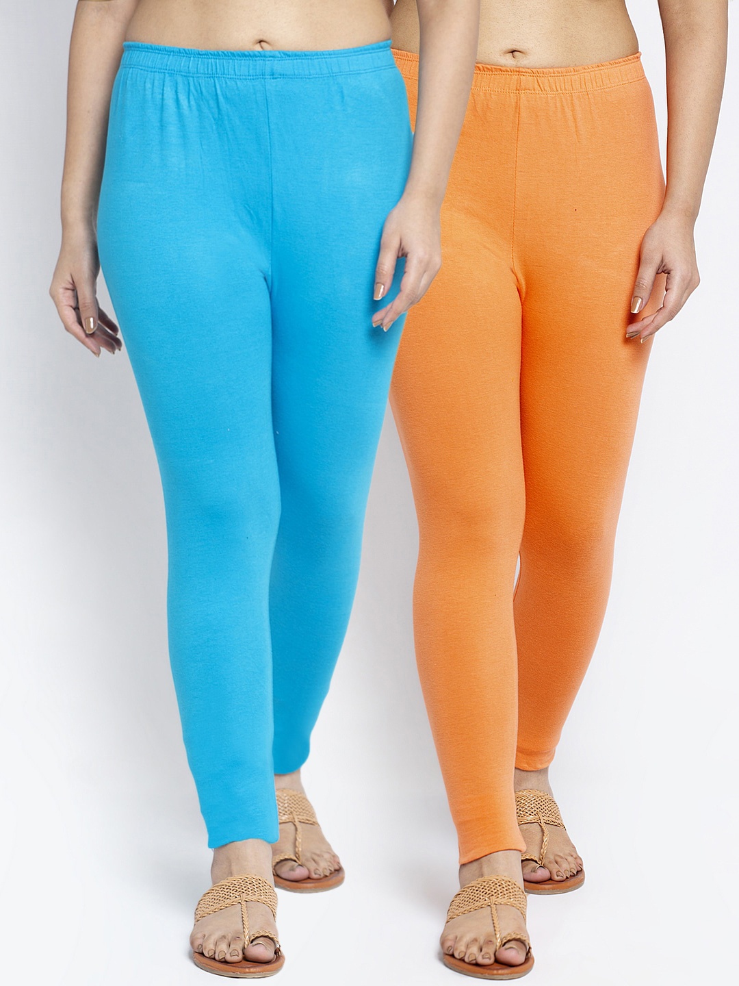 

GRACIT Women Pack Of 2 Solid Ankle-Length Leggings, Orange