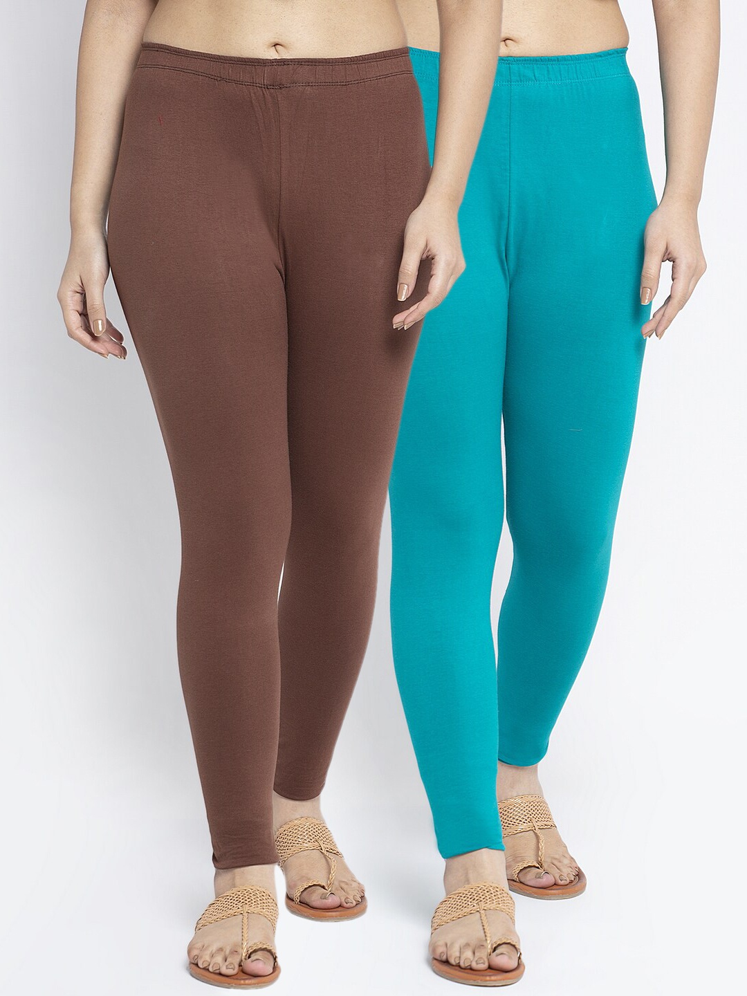 GRACIT Women Pack Of 2 Solid Ankle-Length Leggings, Brown
