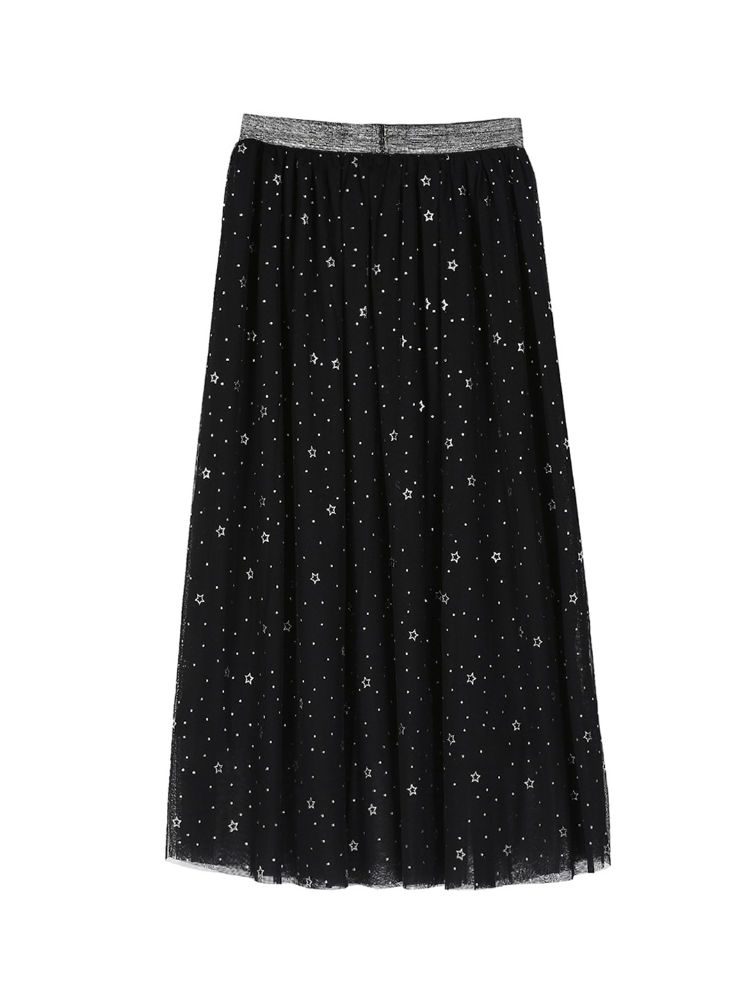 

Pantaloons Junior Girls Black & Silver-Colored Printed A-Line Midi Skirt
