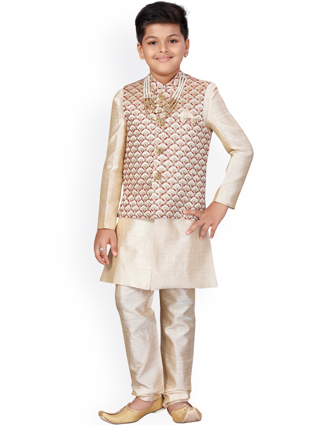 

ahhaaaa Boys Gold-Toned Solid Kurta with Pyjamas