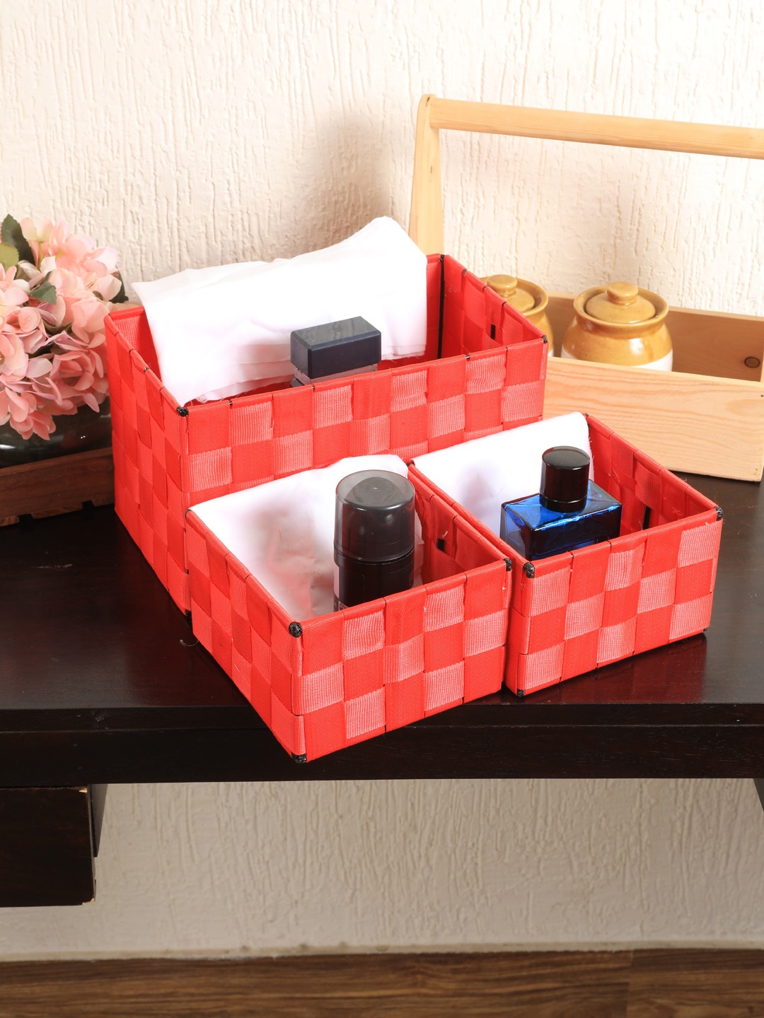 

My Gift Booth Set Of 3 Orange Woven-Design Wire Basket