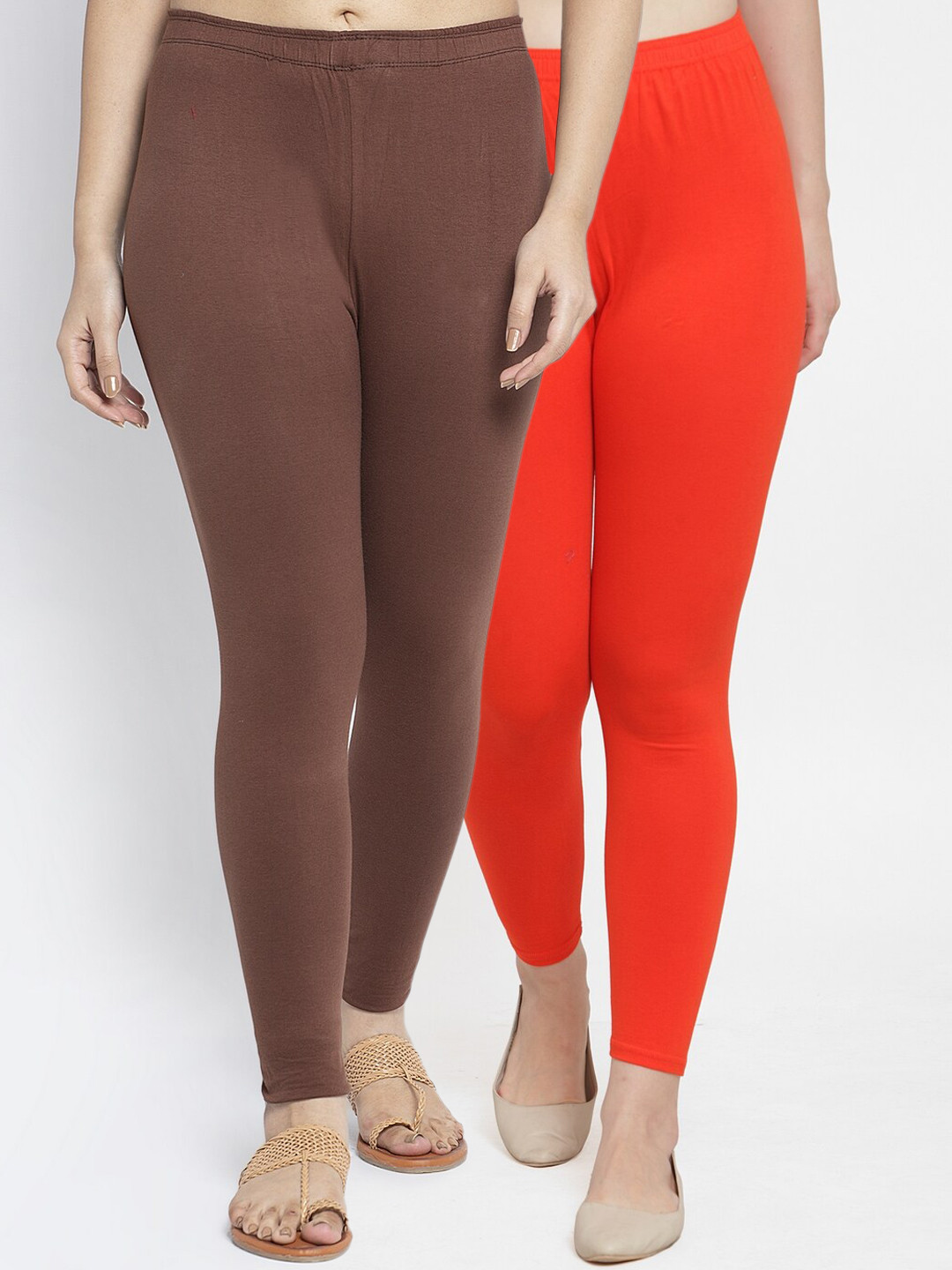 

GRACIT Women Pack Of 2 Solid Ankle-Length Leggings, Orange