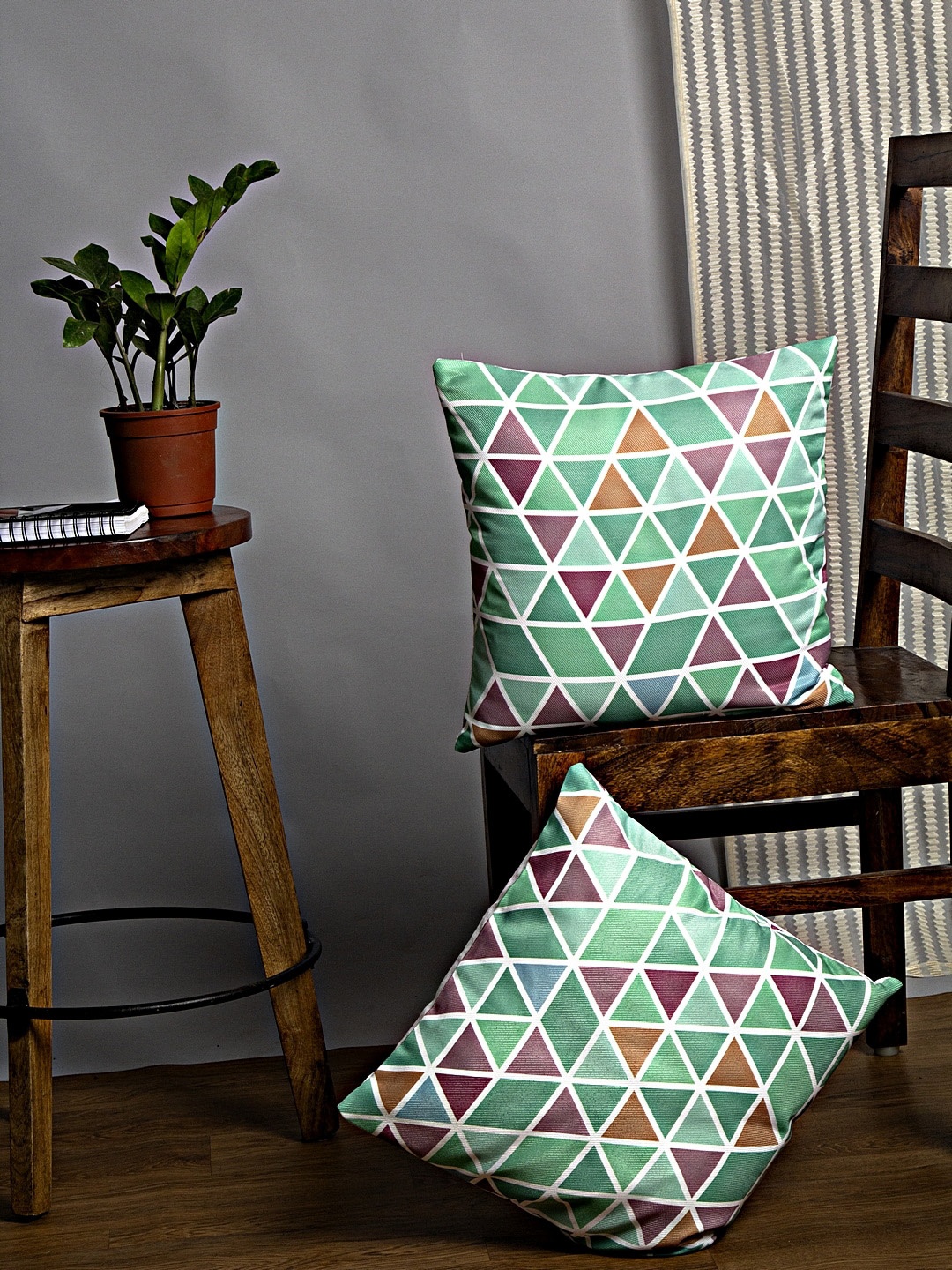 

Alina decor Sea Green Set of 2 Geometric Square Cushion Covers