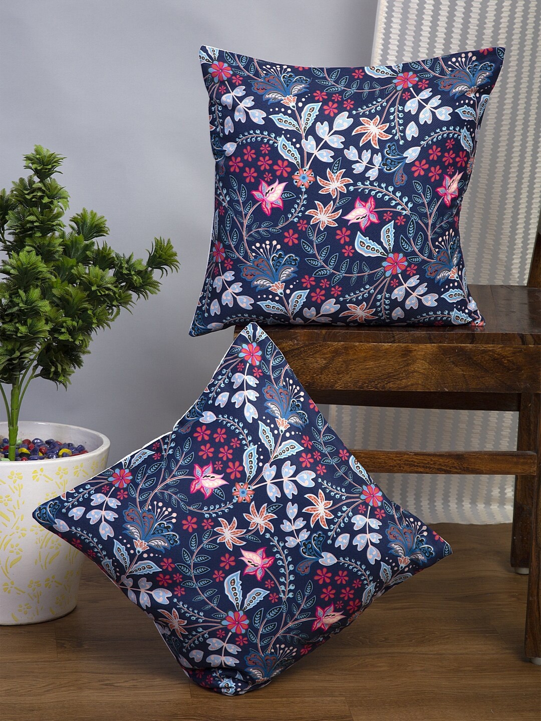 

Alina decor Blue Set of 2 Floral Square Cushion Covers