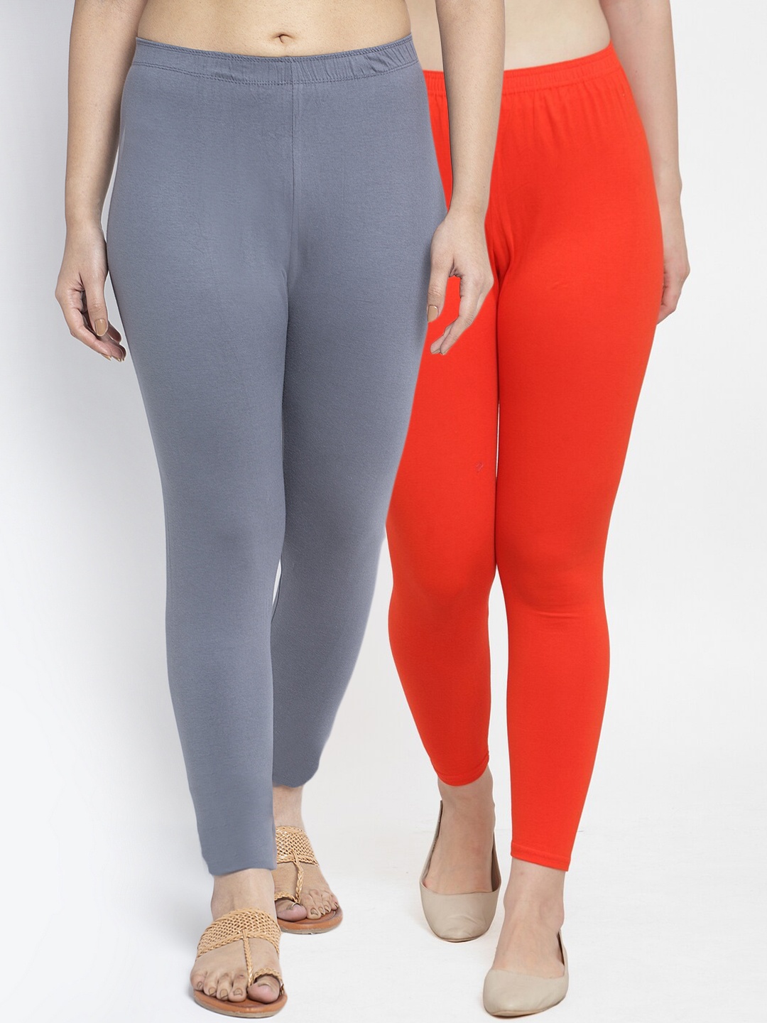 

GRACIT Women Pack Of 2 Solid Ankle-Length Leggings, Grey