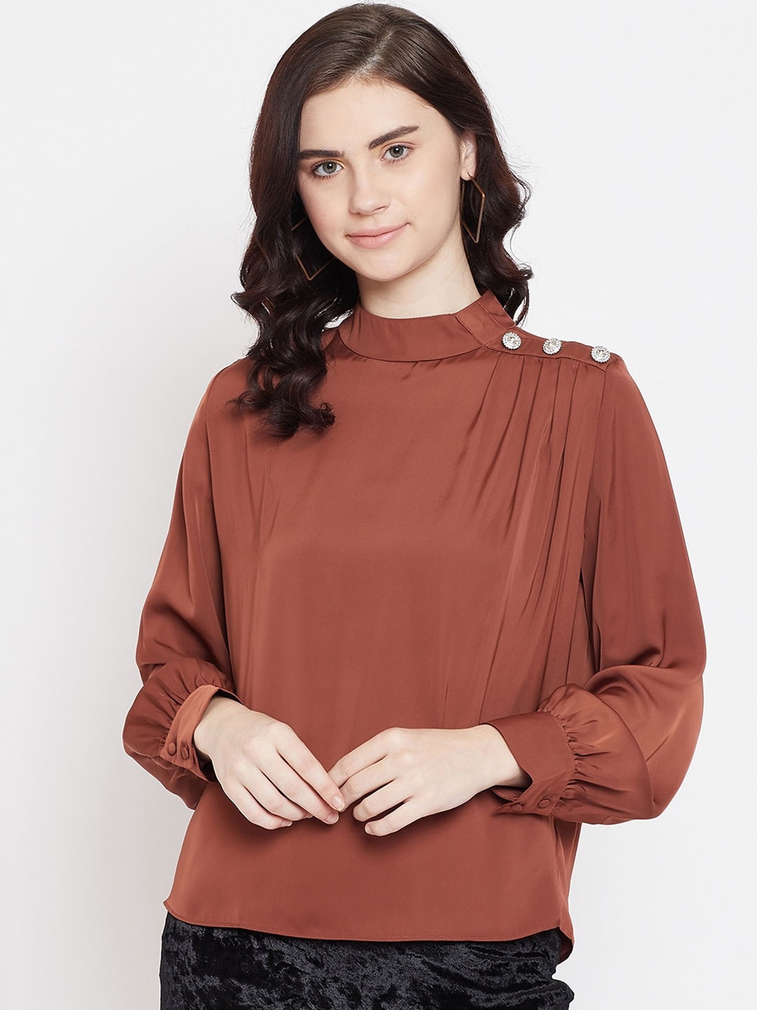 

Madame Rust Brown Puff Sleeves Regular Top