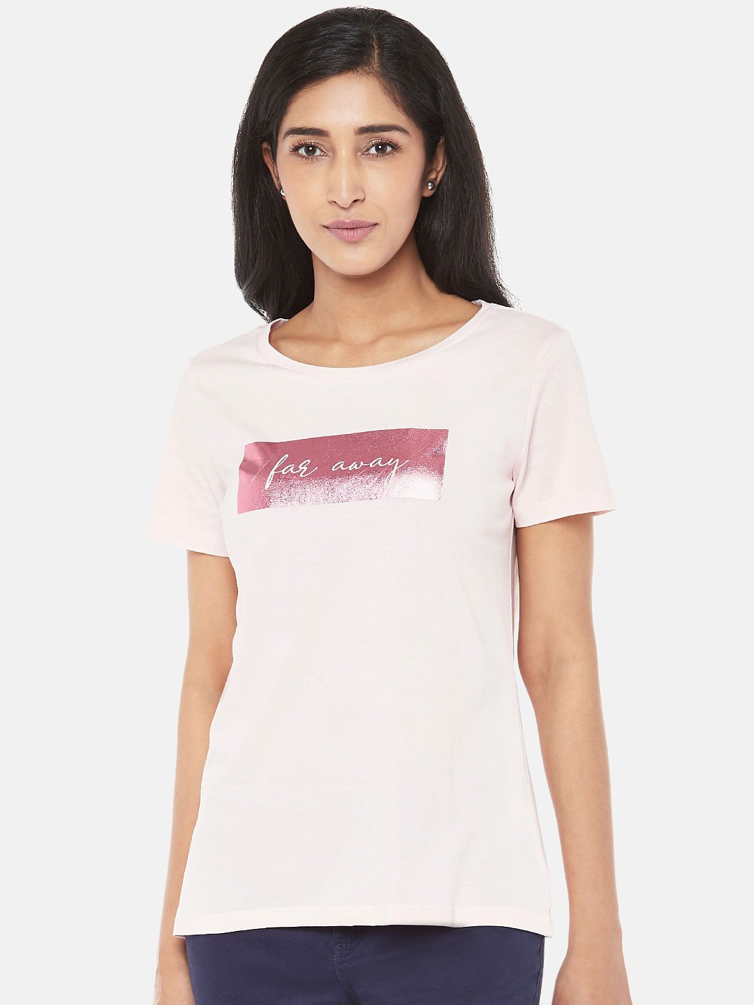 

Honey by Pantaloons Women Pink Printed Round Neck Pure Cotton T-shirt