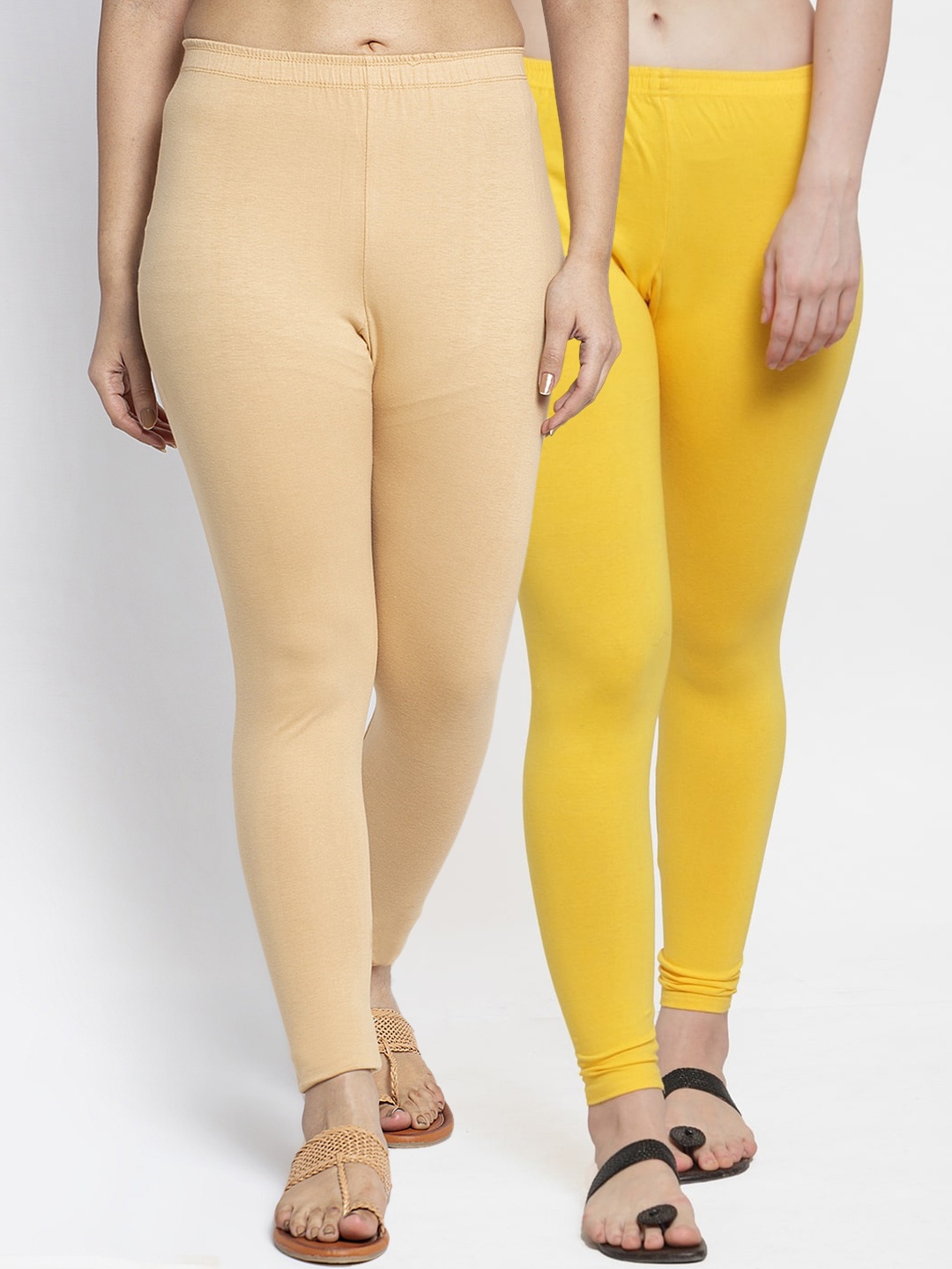 

GRACIT Women Pack Of 2 Solid Ankle-Length Leggings, Yellow