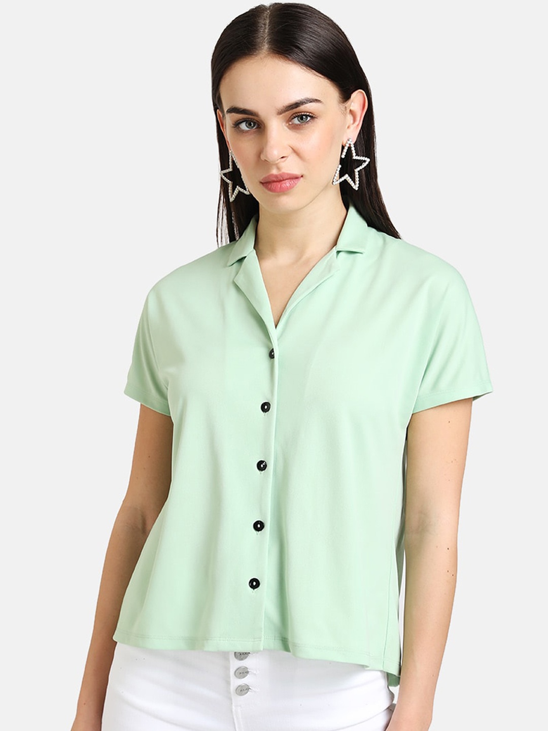 

Kazo Women Green Regular Fit Solid Casual Shirt
