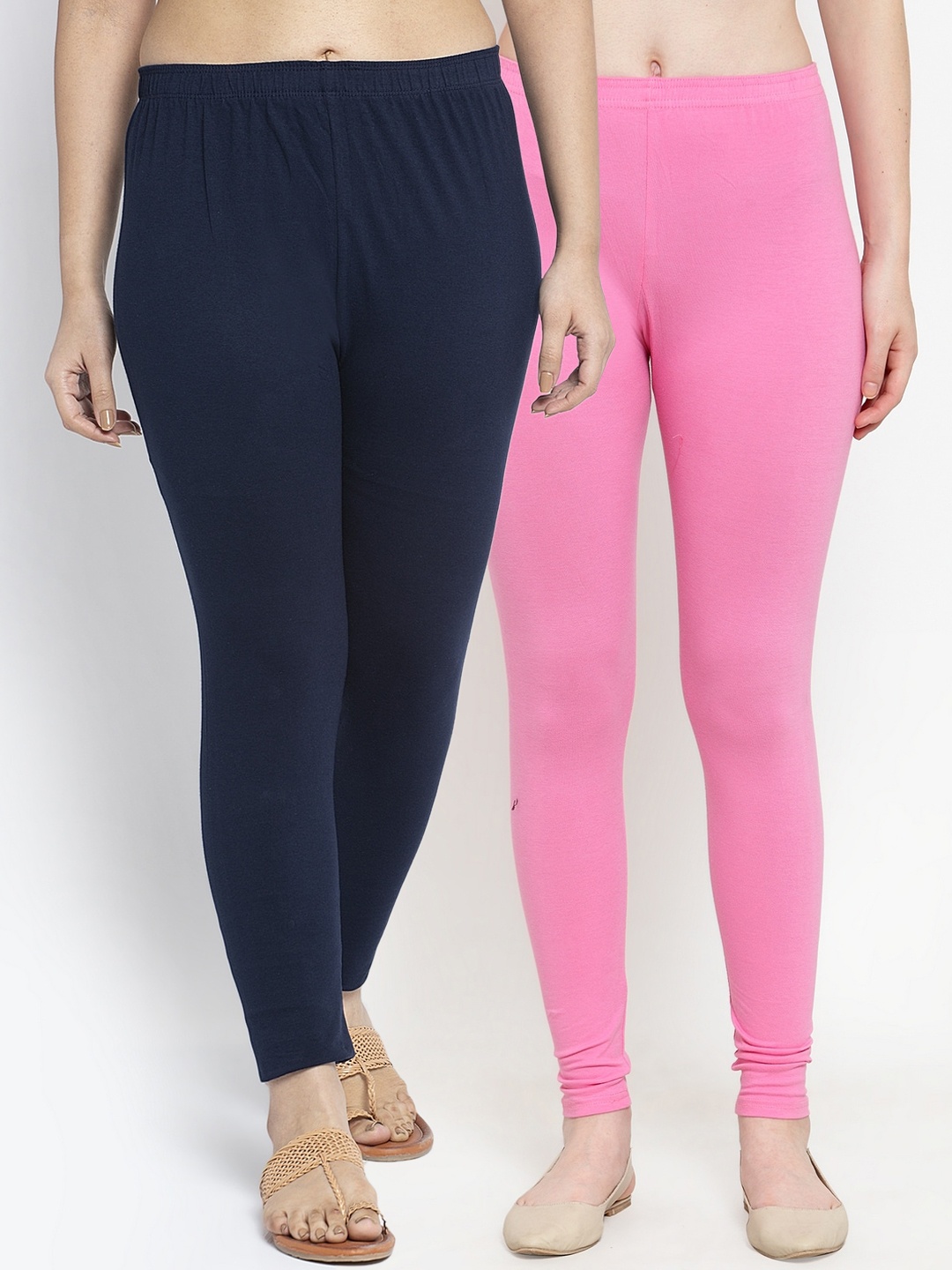 

GRACIT Women Pack Of 2 Solid Ankle-Length Leggings, Pink