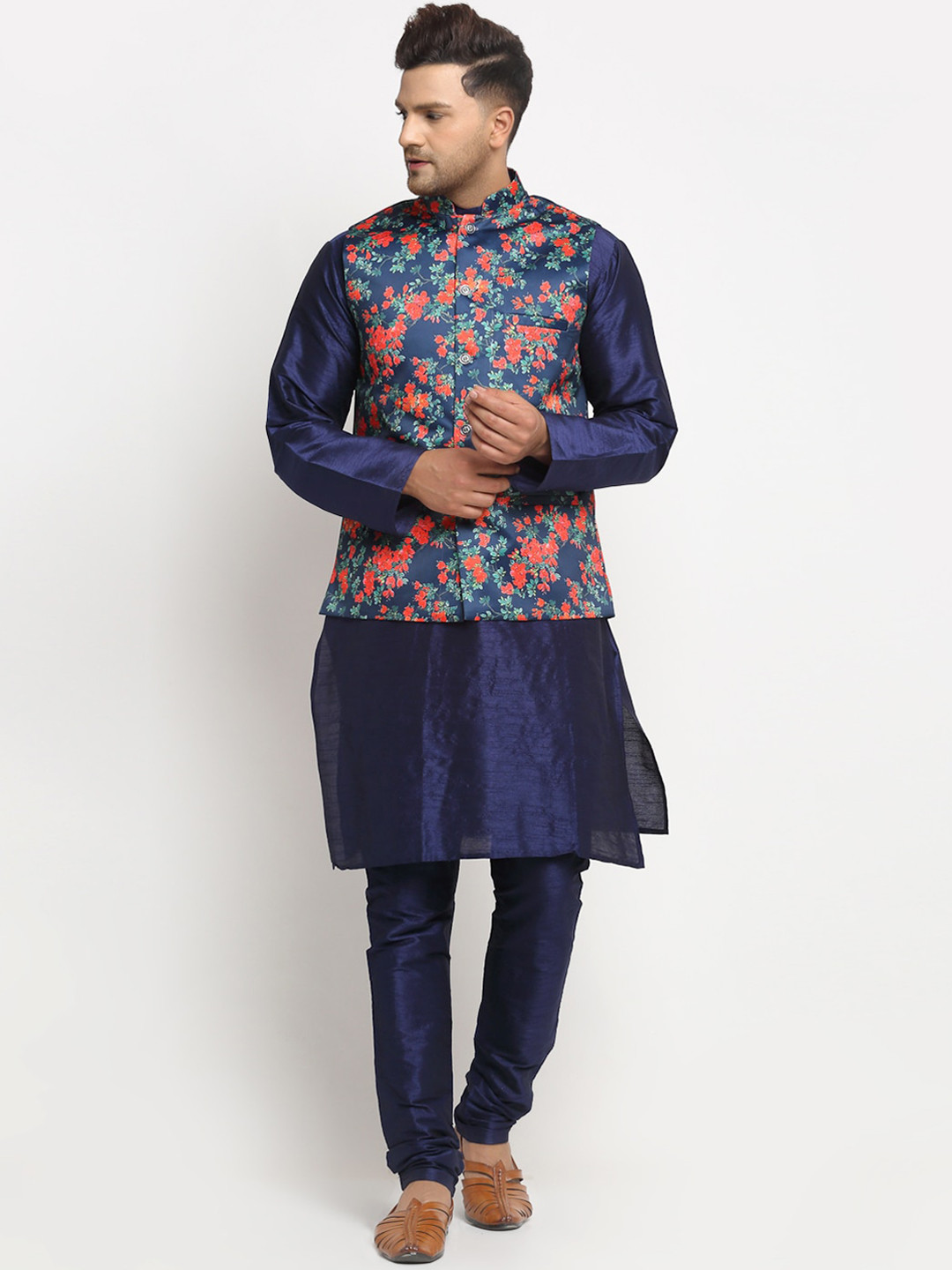 

Benstoke Men Blue Solid Kurta with Pyjamas