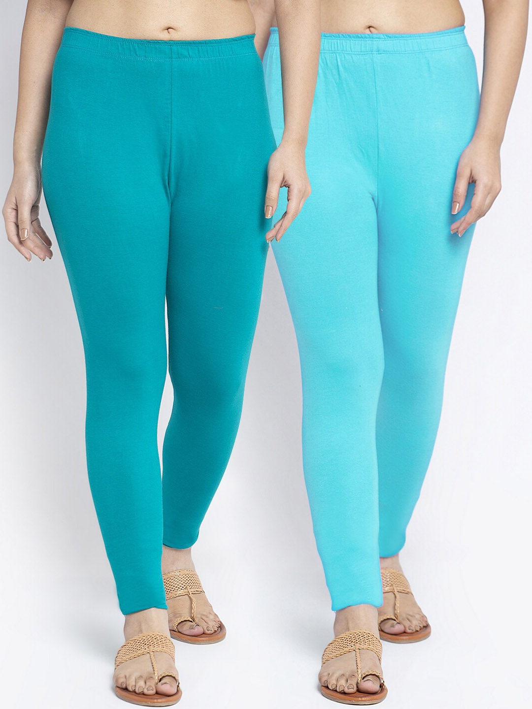 

GRACIT Women Pack Of 2 Solid Ankle-Length Leggings, Blue