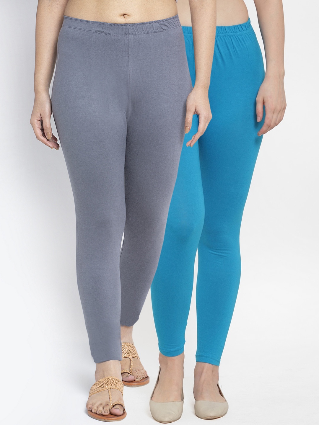 

GRACIT Women Pack Of 2 Solid Ankle-Length Leggings, Grey